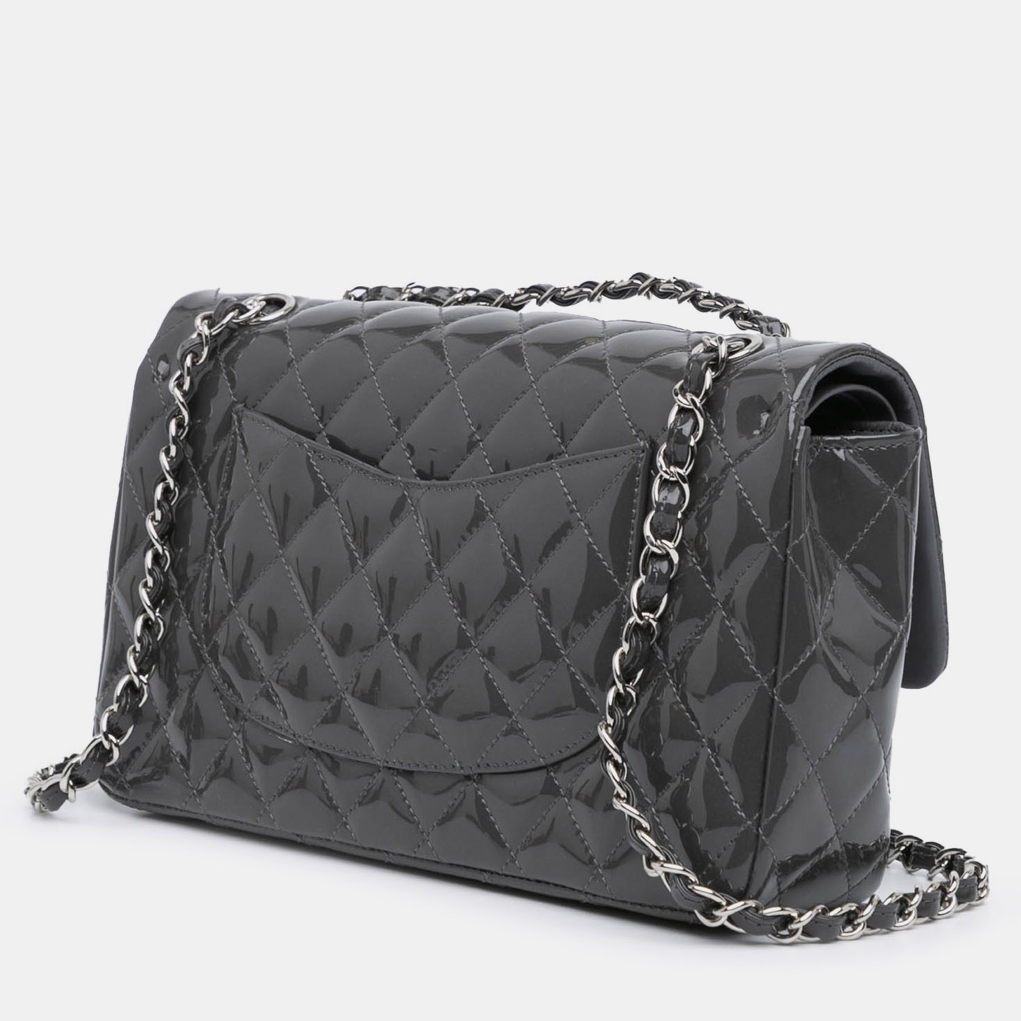 Chanel Grey Medium Classic Patent Double Flap 