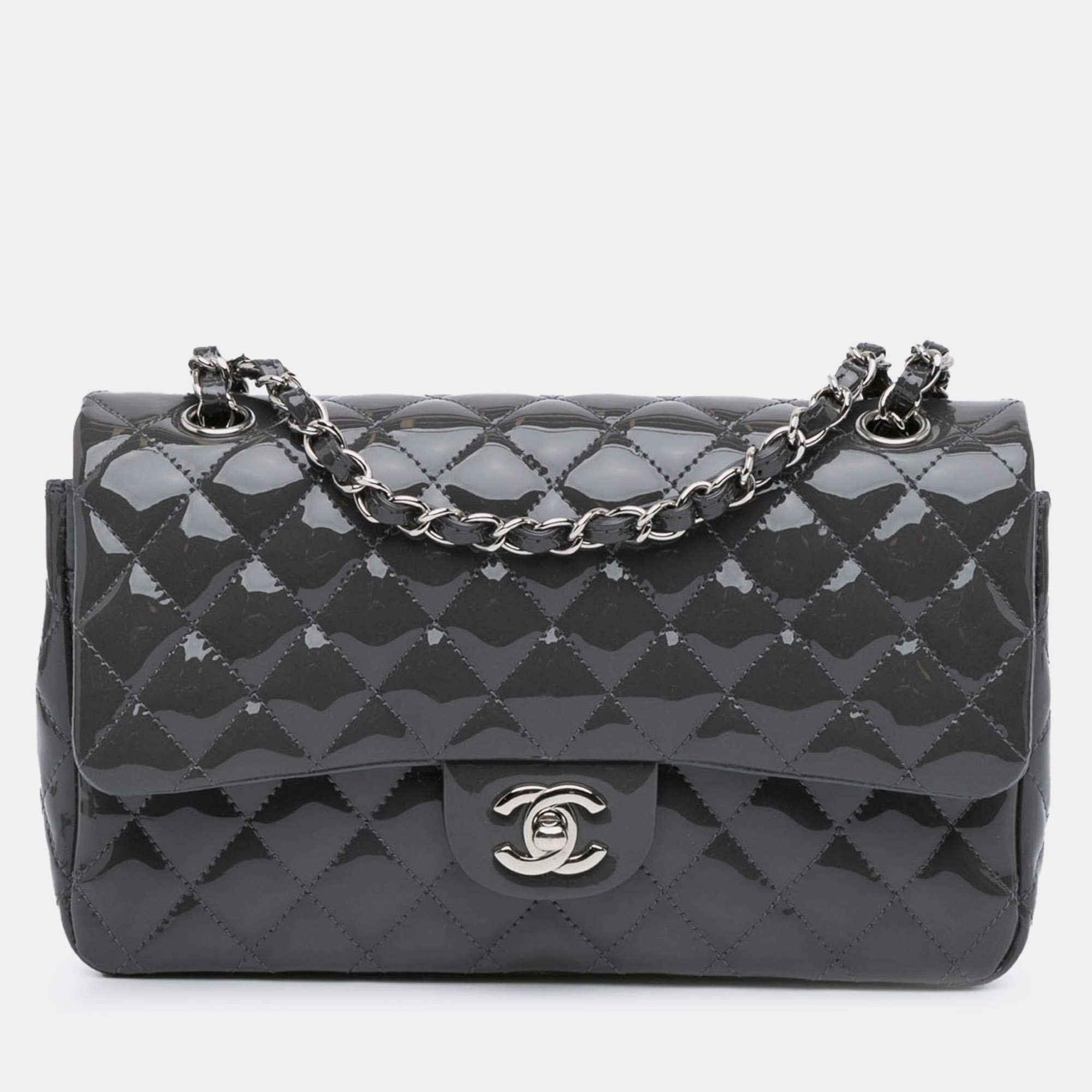 

Chanel Grey Medium Classic Patent Double Flap