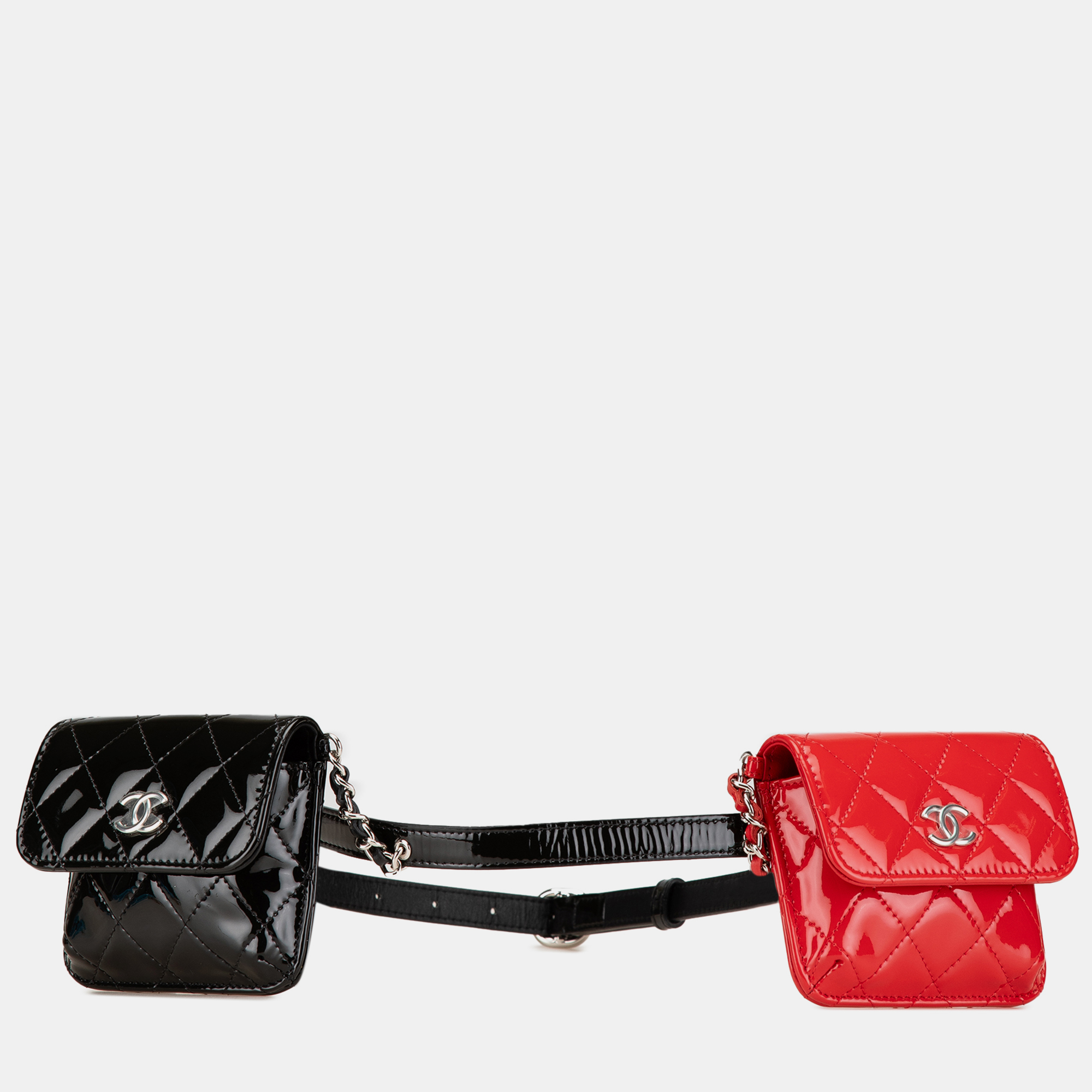 

Chanel Mini Patent Belt in Love Double Flap Belt Bag, Black