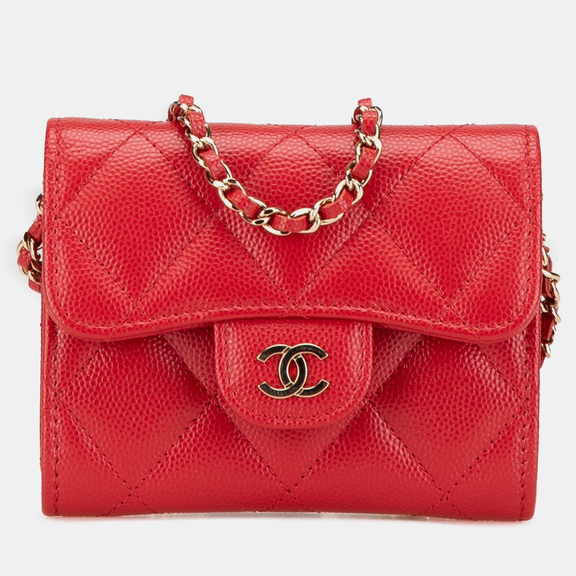 

Chanel Red CC Quilted Caviar Flap Card Holder on Chain