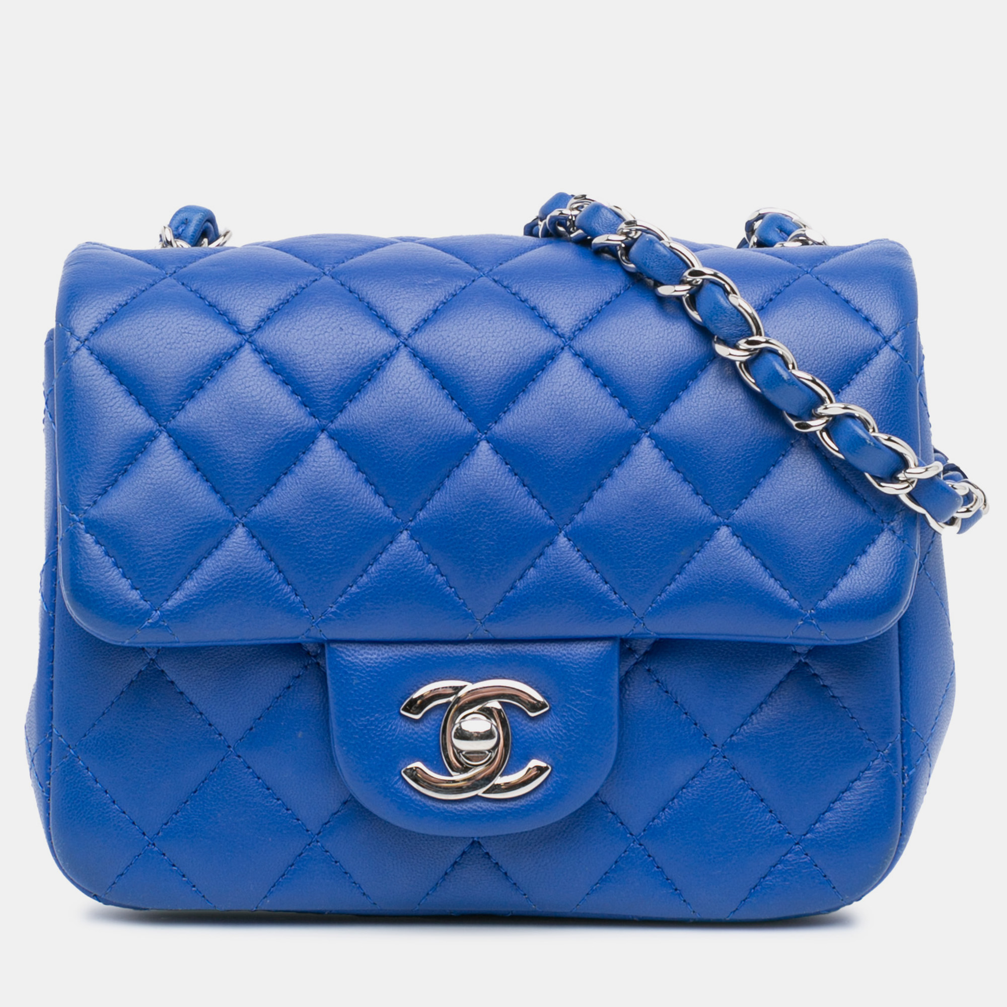 

Chanel Blue Mini Square Classic Lambskin Single Flap