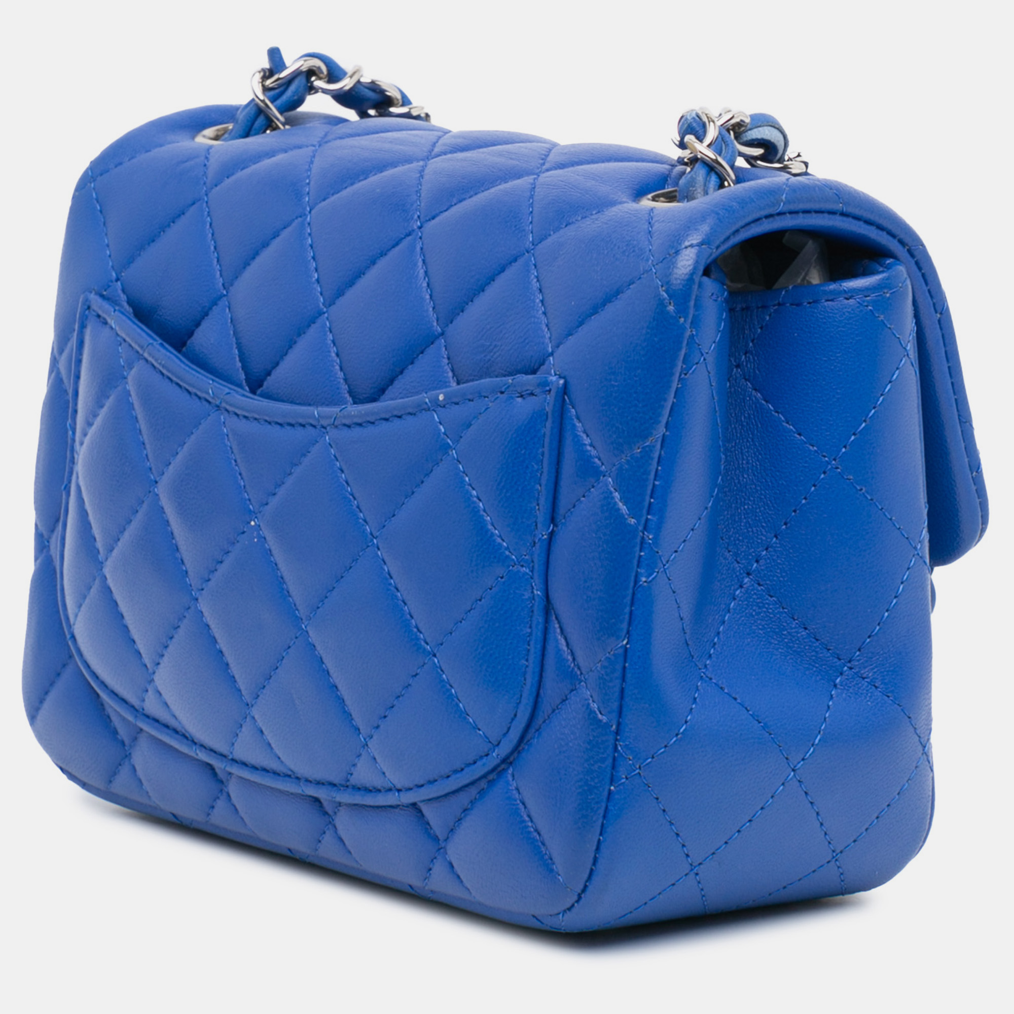 Chanel Blue Mini Square Classic Lambskin Single Flap 