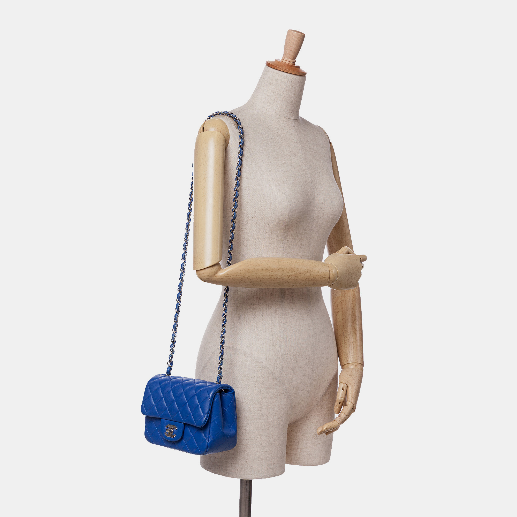 Chanel Blue Mini Square Classic Lambskin Single Flap 