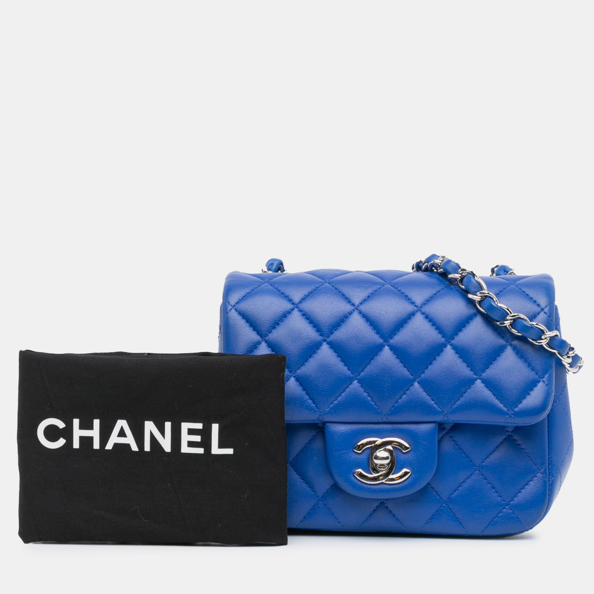 Chanel Blue Mini Square Classic Lambskin Single Flap 