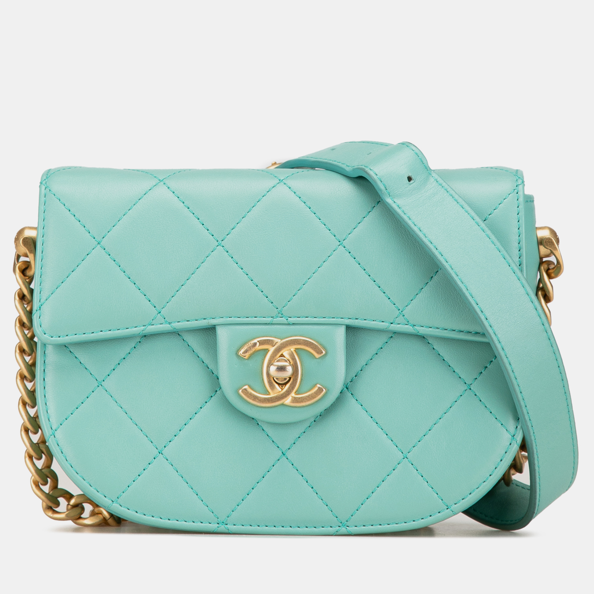 

Chanel Blue Quilted Lambskin Round Moon Messenger Flap