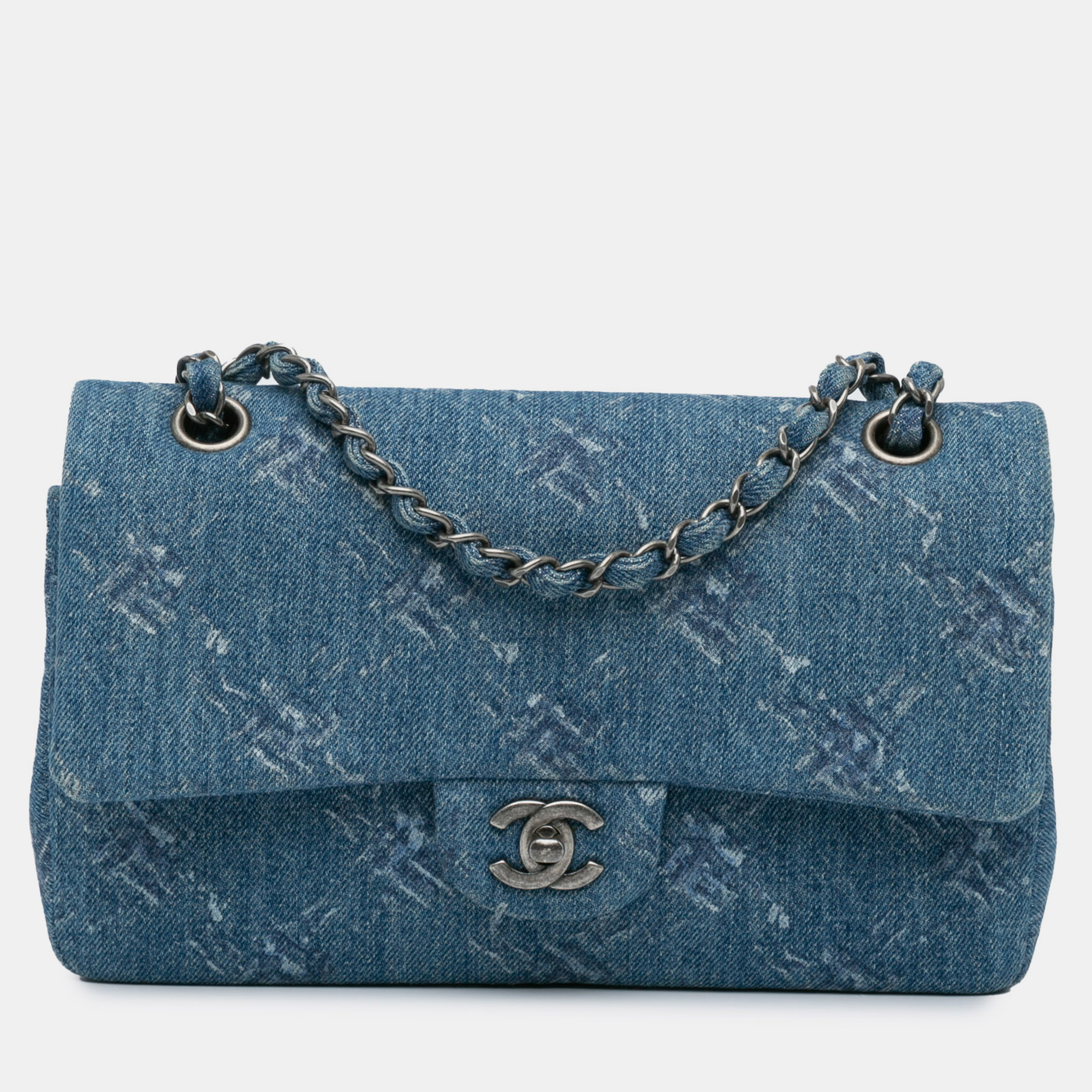 

Chanel Blue Medium Classic Printed Denim Double Flap