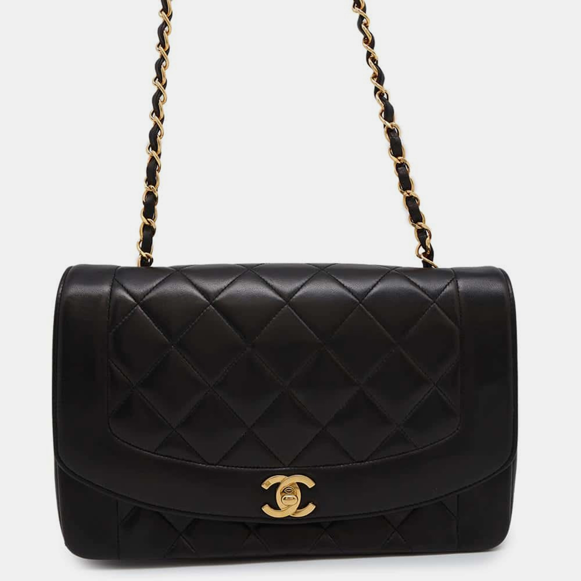 

Chanel Black Lambskin Diana Matelasse Chain Shoulder Bag