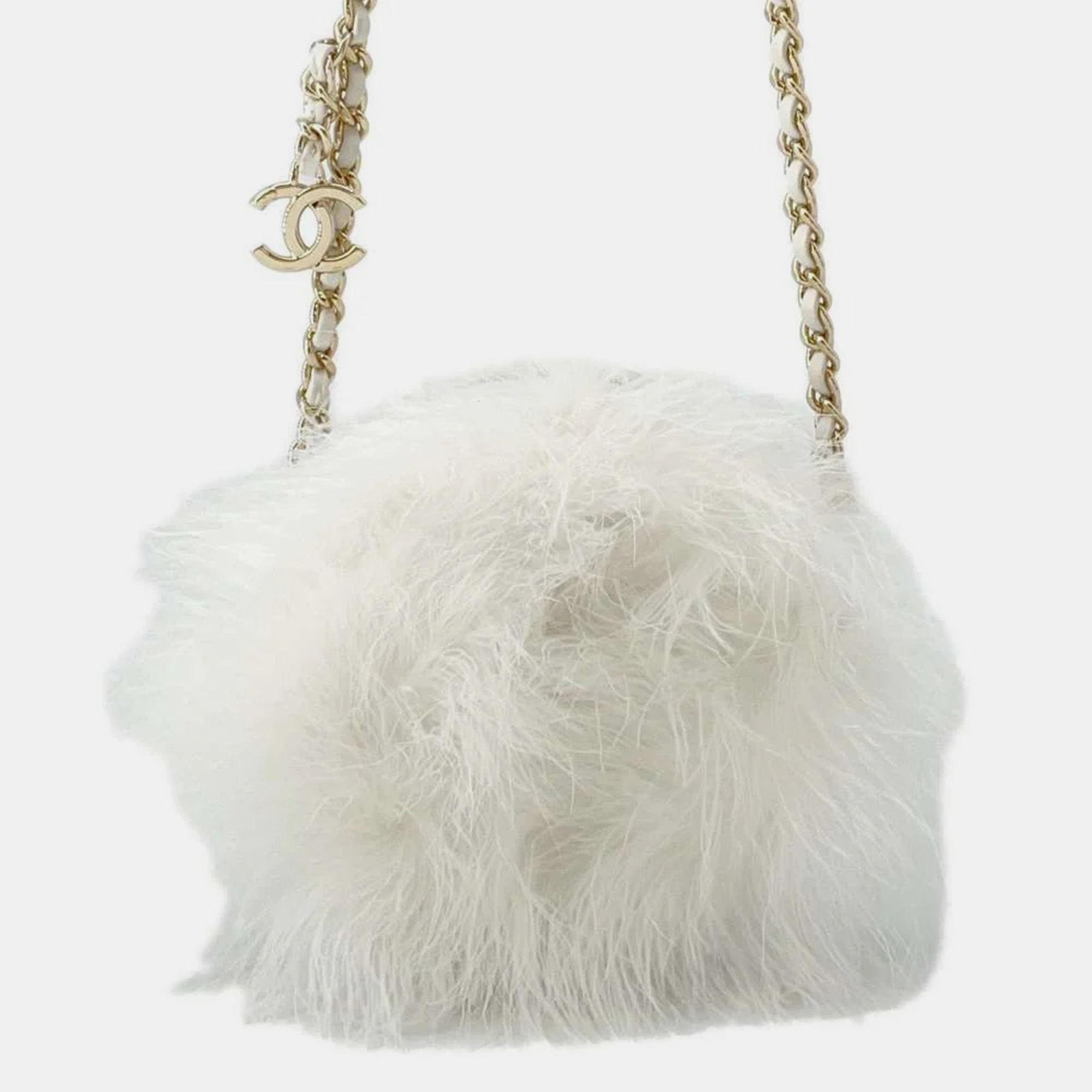 

Chanel White Fur Lambskin Round Chain Shoulder Bag