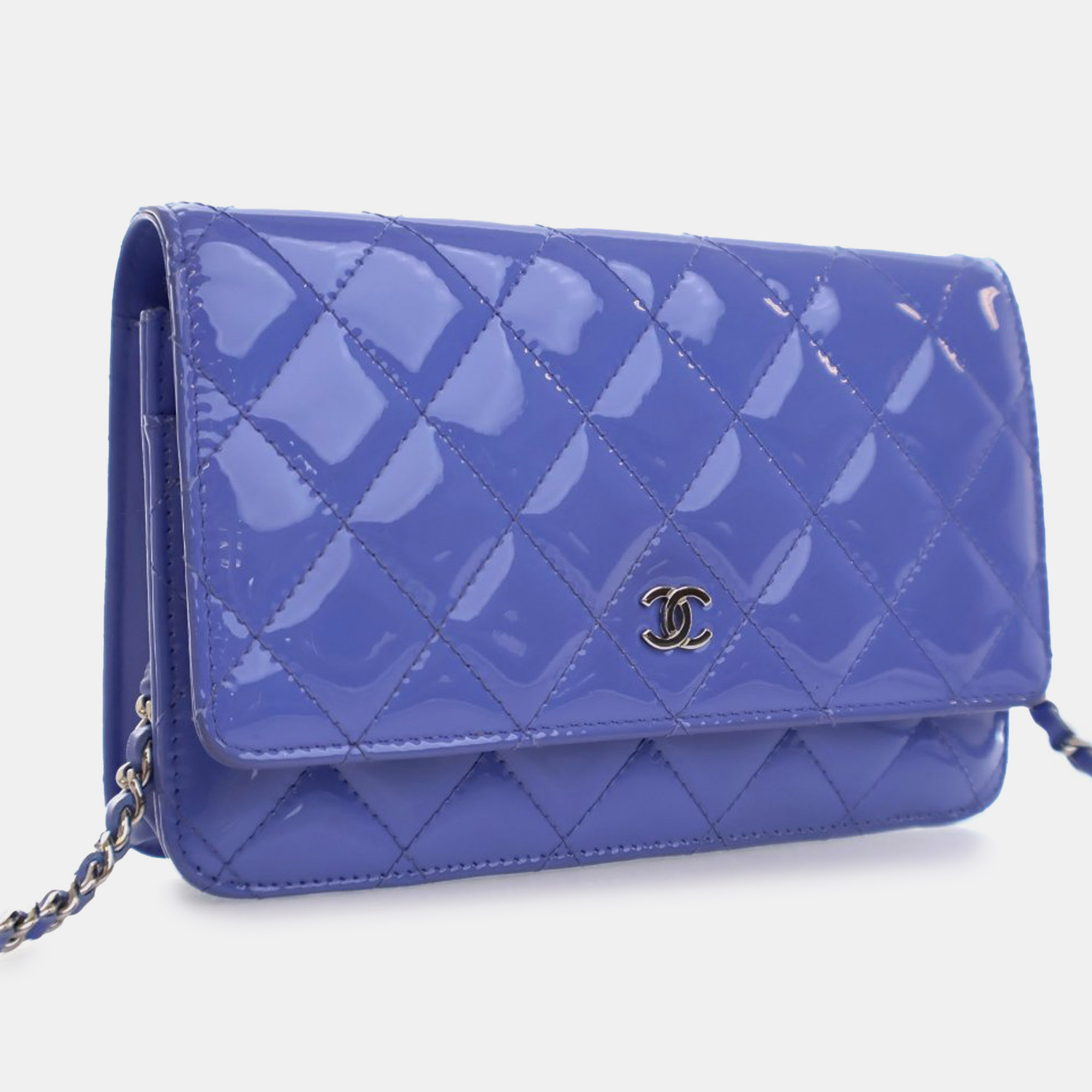 Chanel Blue CC Quilted Patent Wallet on Chain 