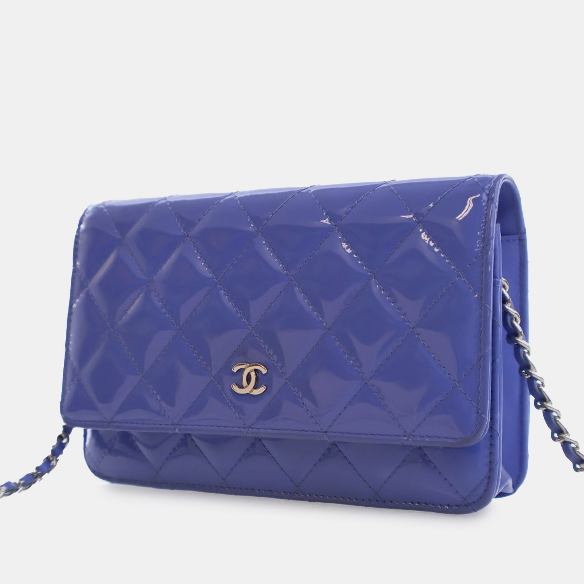 Chanel Blue CC Quilted Patent Wallet on Chain 