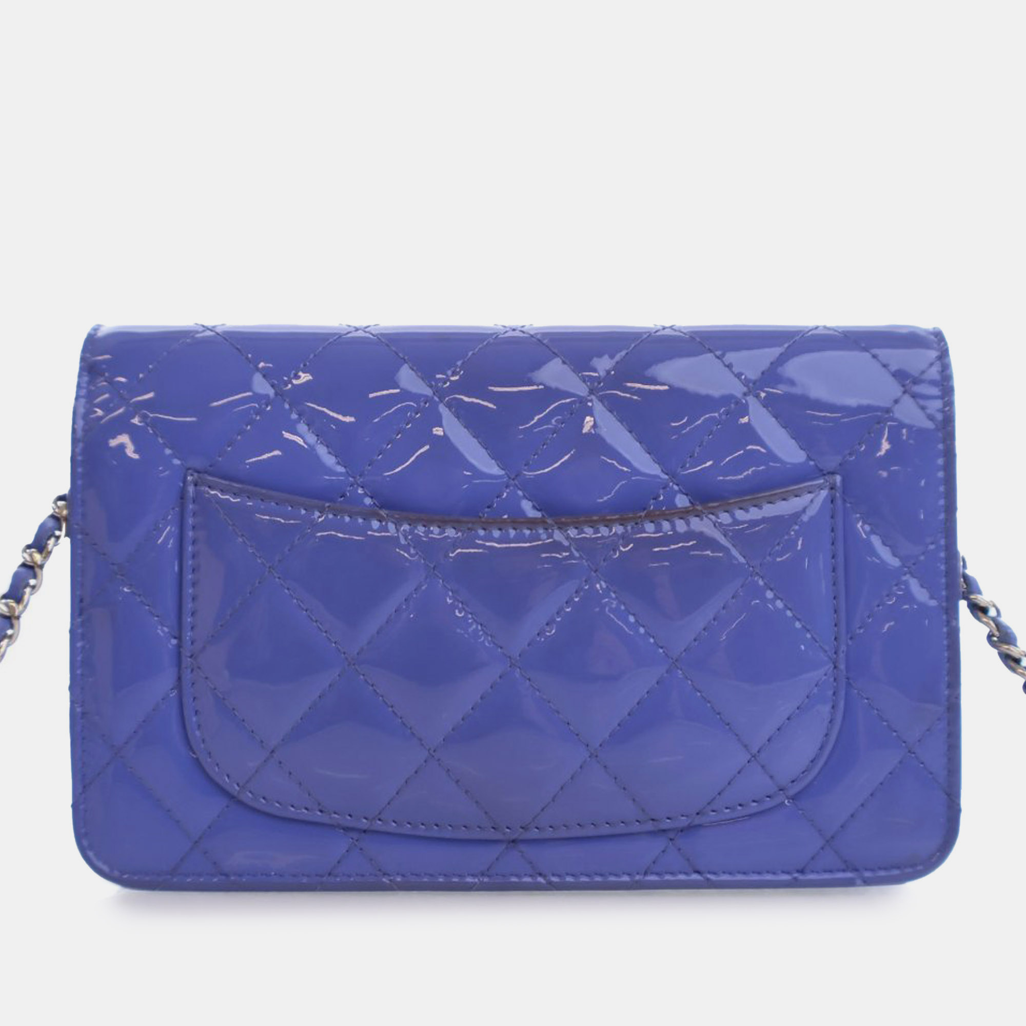 Chanel Blue CC Quilted Patent Wallet on Chain 