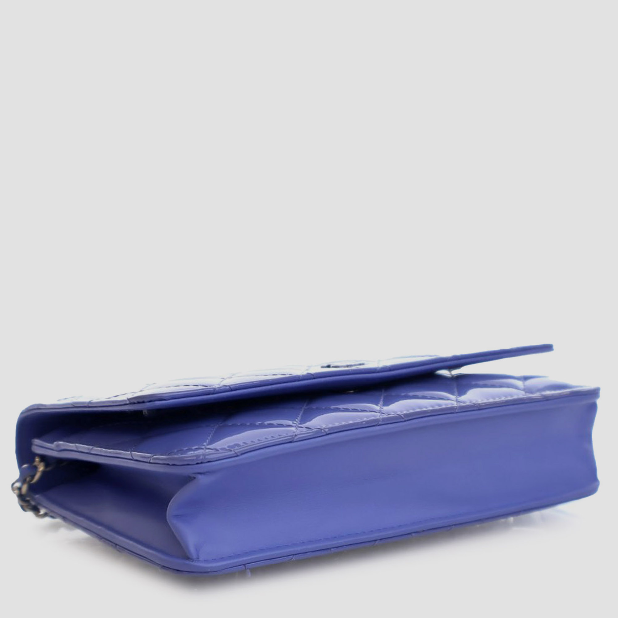 Chanel Blue CC Quilted Patent Wallet on Chain 