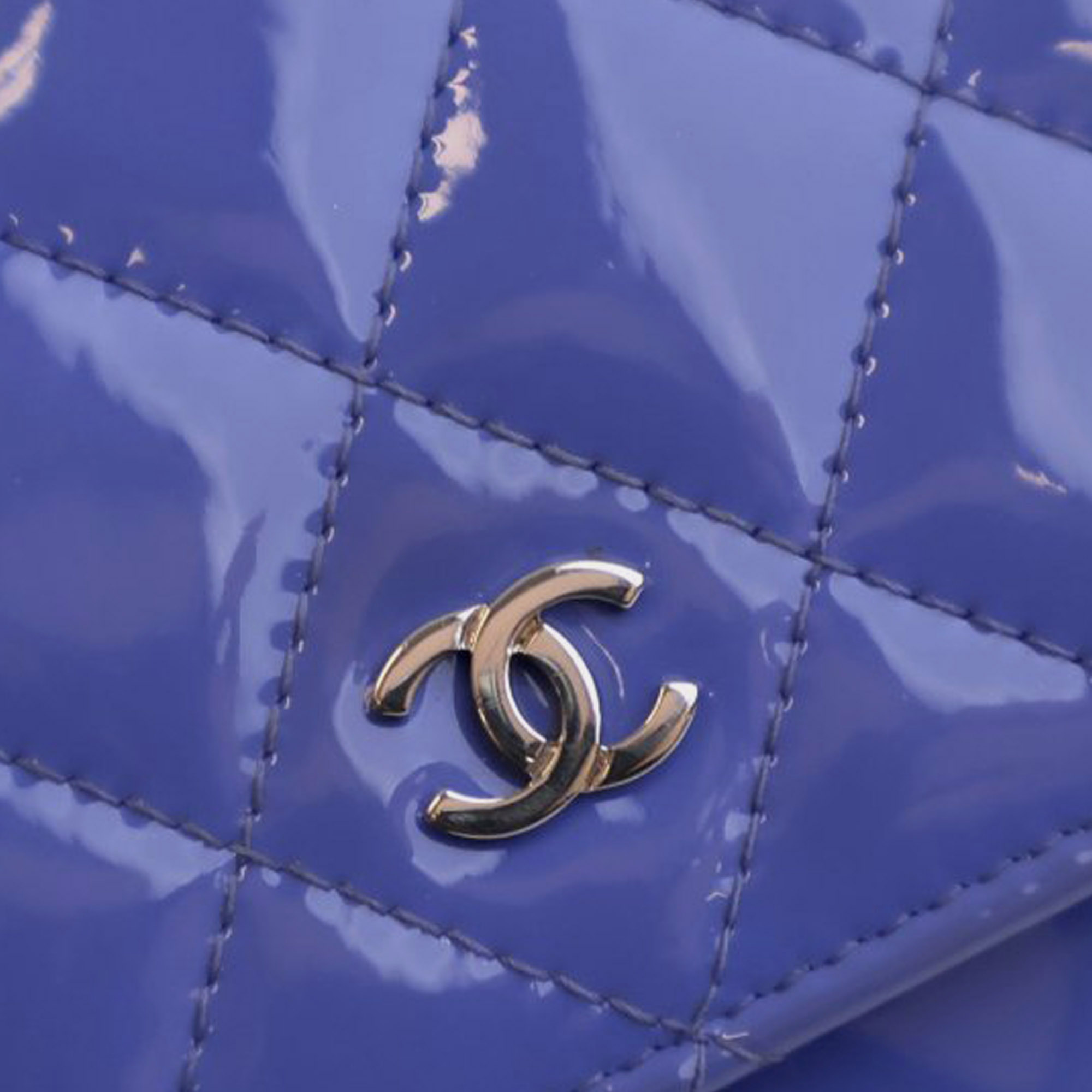 Chanel Blue CC Quilted Patent Wallet on Chain 