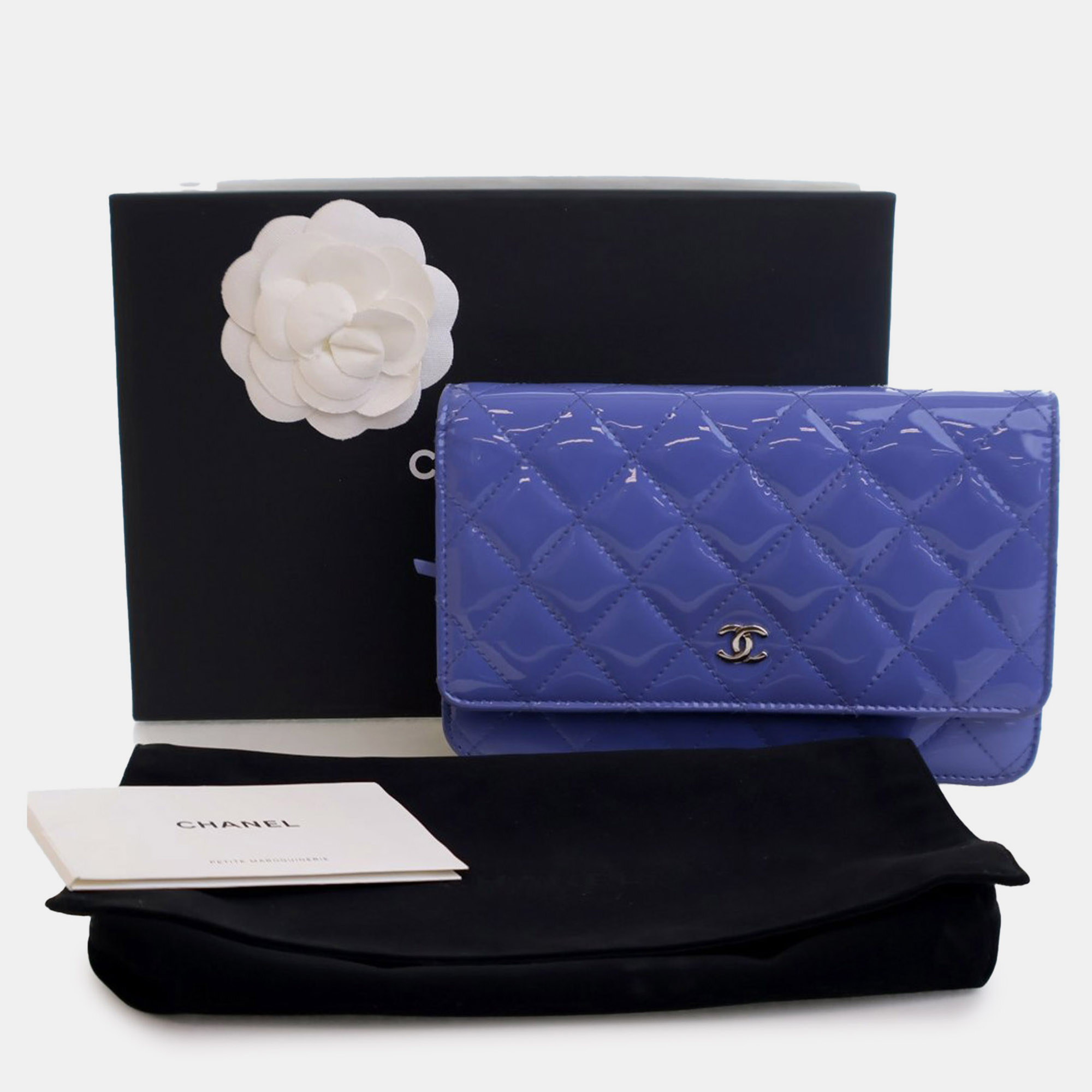 Chanel Blue CC Quilted Patent Wallet on Chain 