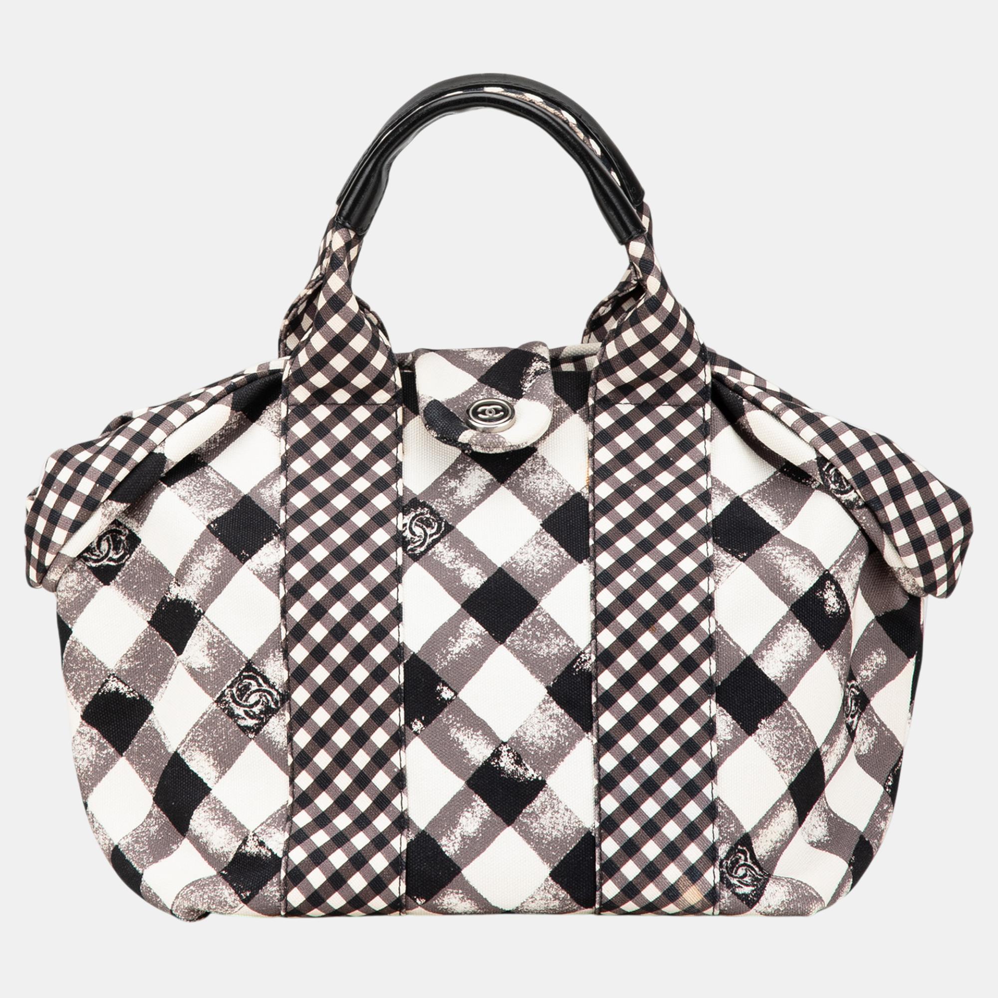 

Chanel Black White Canvas Gingham Bag