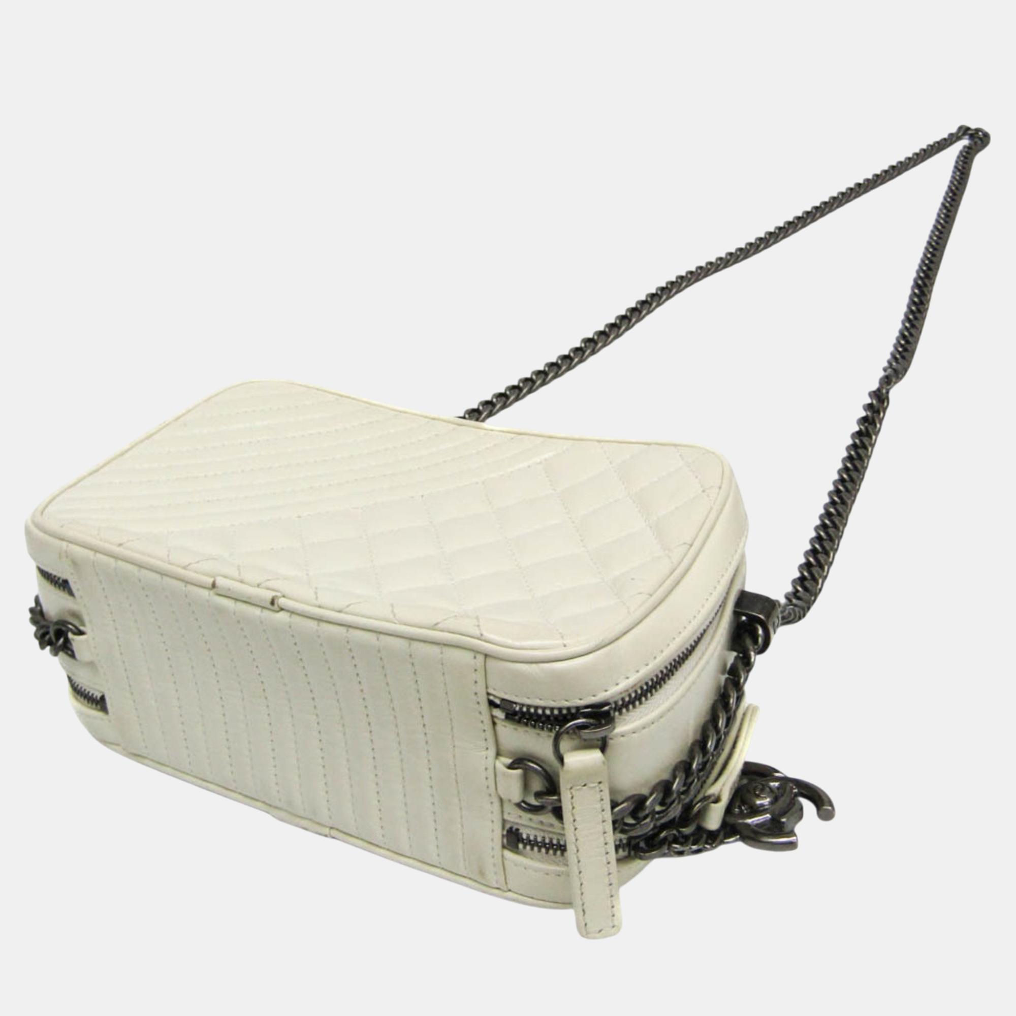 Chanel Cream Leather Boy Camera Shoulder Bag 