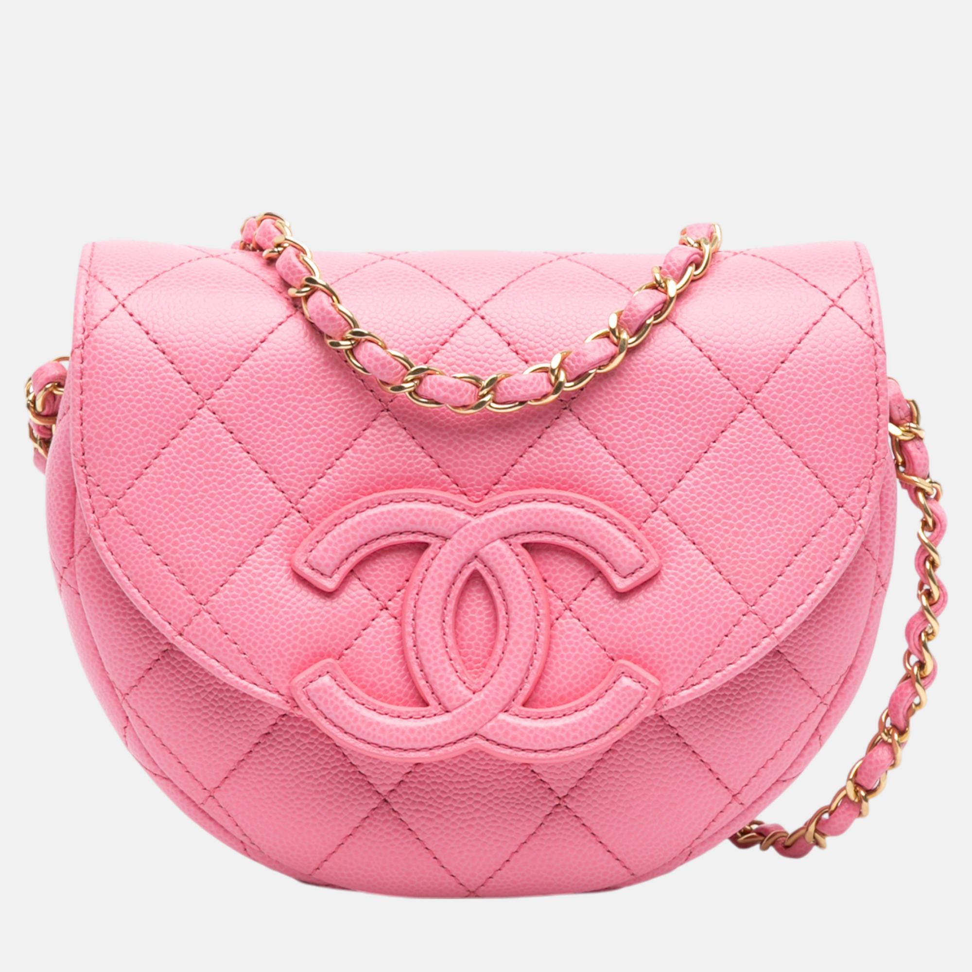 

Chanel Pink Mini Quilted Caviar CC Messenger Flap