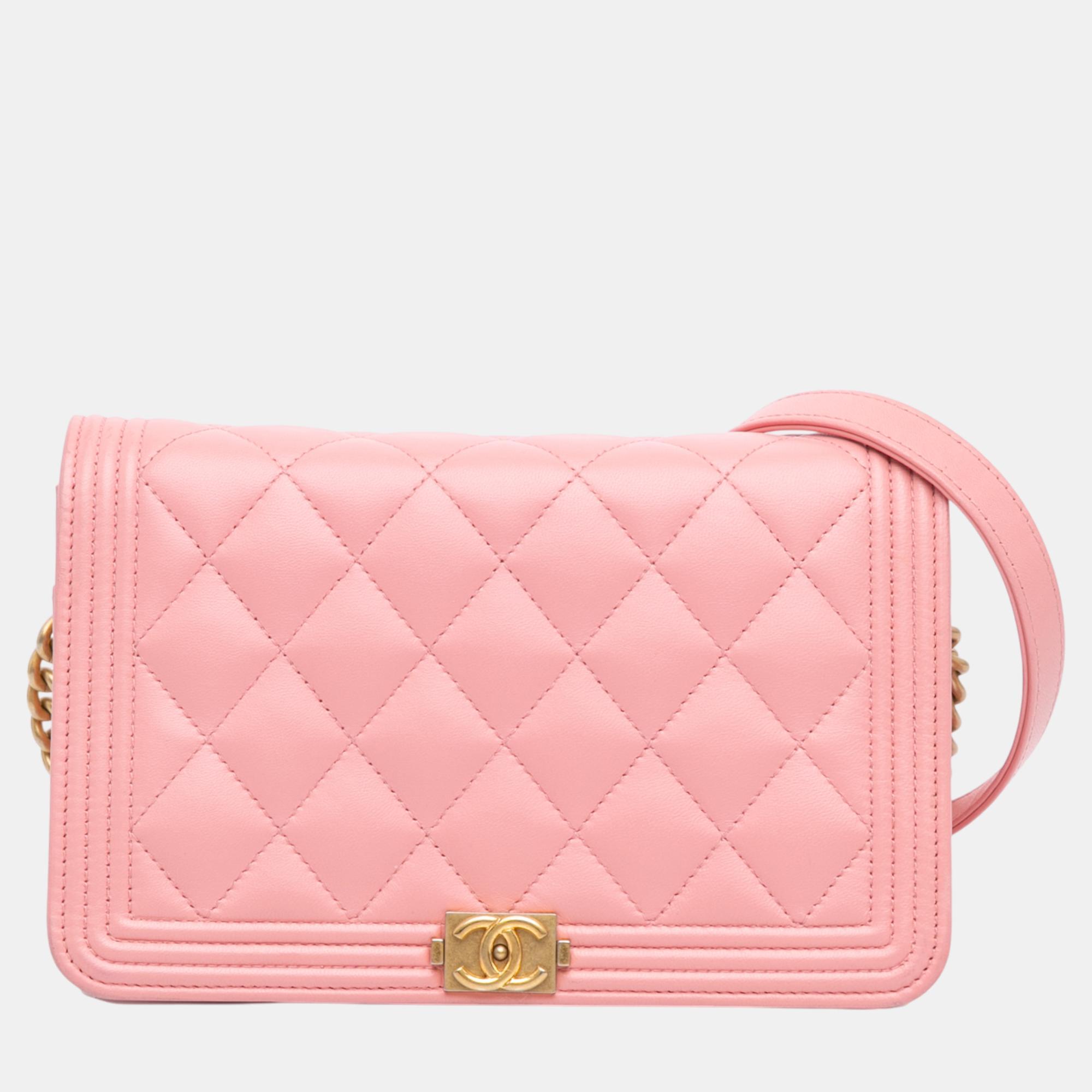 

Chanel Pink Lambskin Boy Wallet On Chain