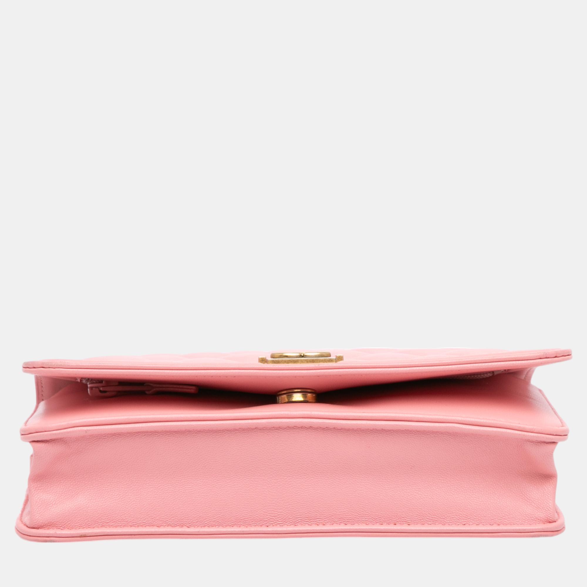 Chanel Pink Lambskin Boy Wallet On Chain 