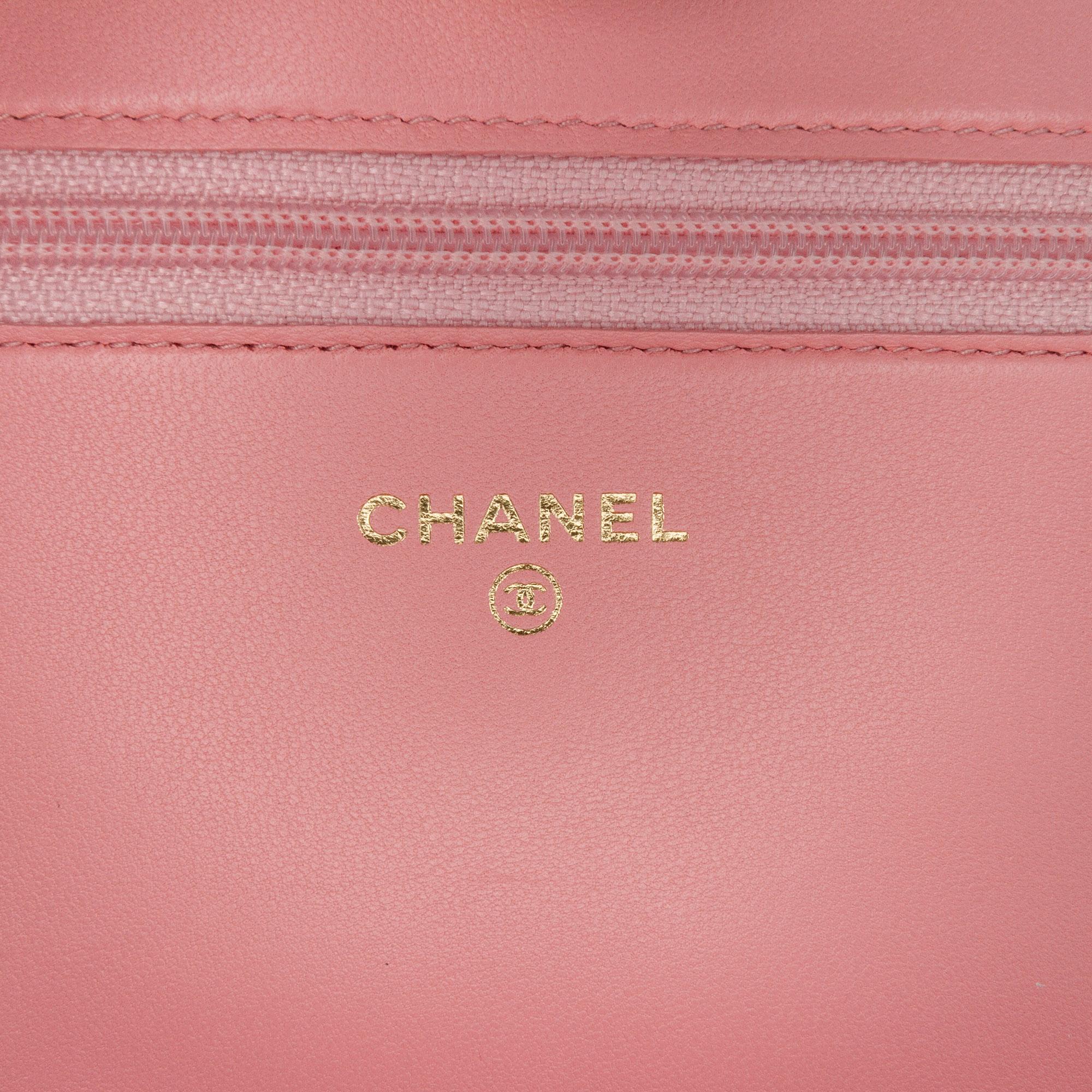 Chanel Pink Lambskin Boy Wallet On Chain 