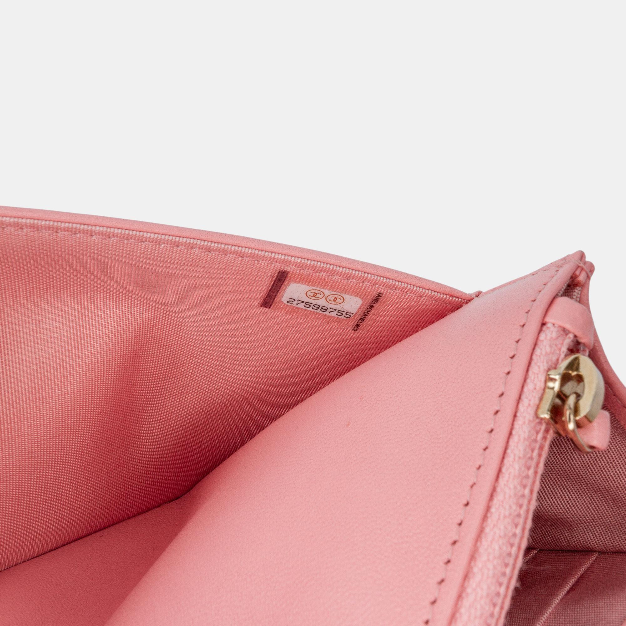 Chanel Pink Lambskin Boy Wallet On Chain 