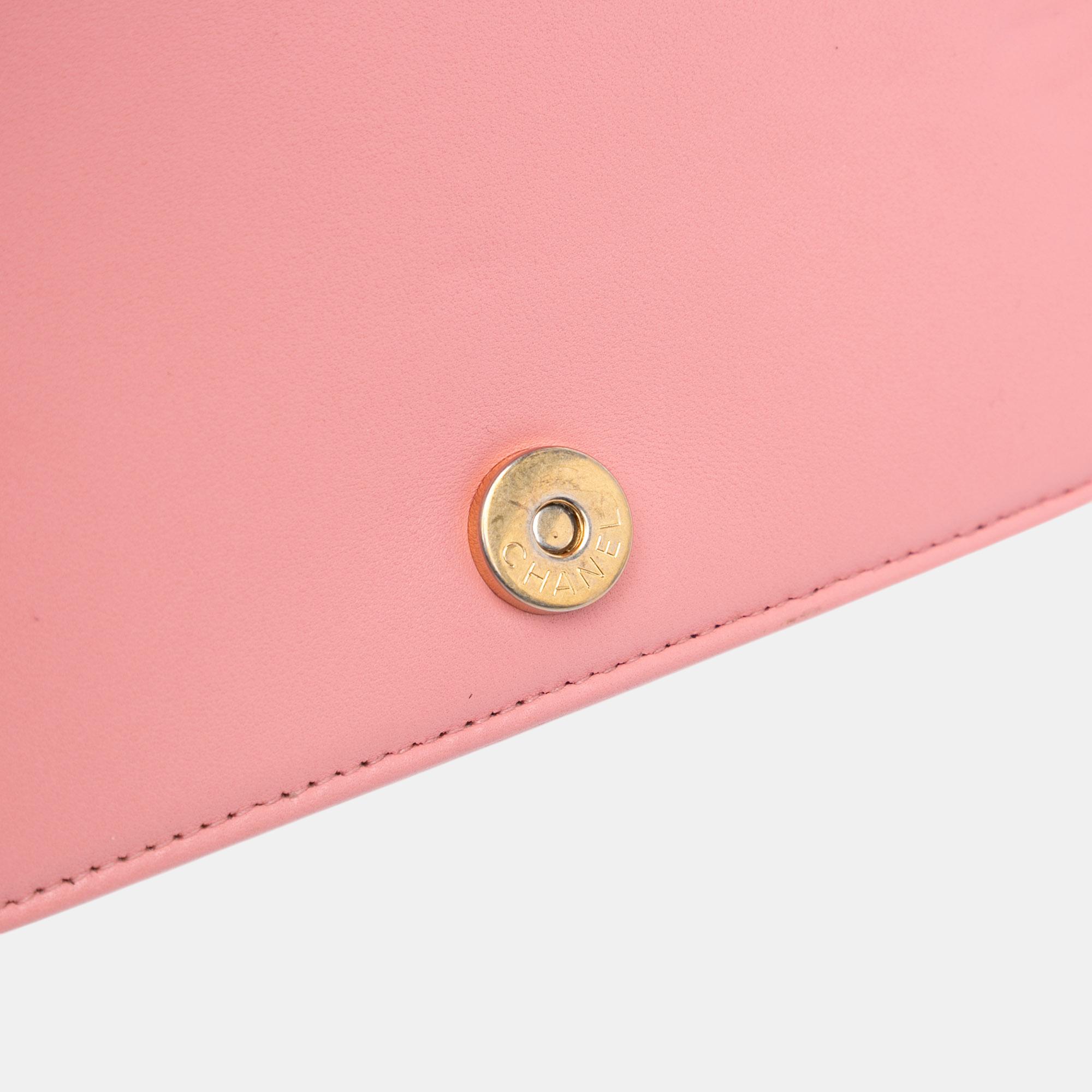 Chanel Pink Lambskin Boy Wallet On Chain 