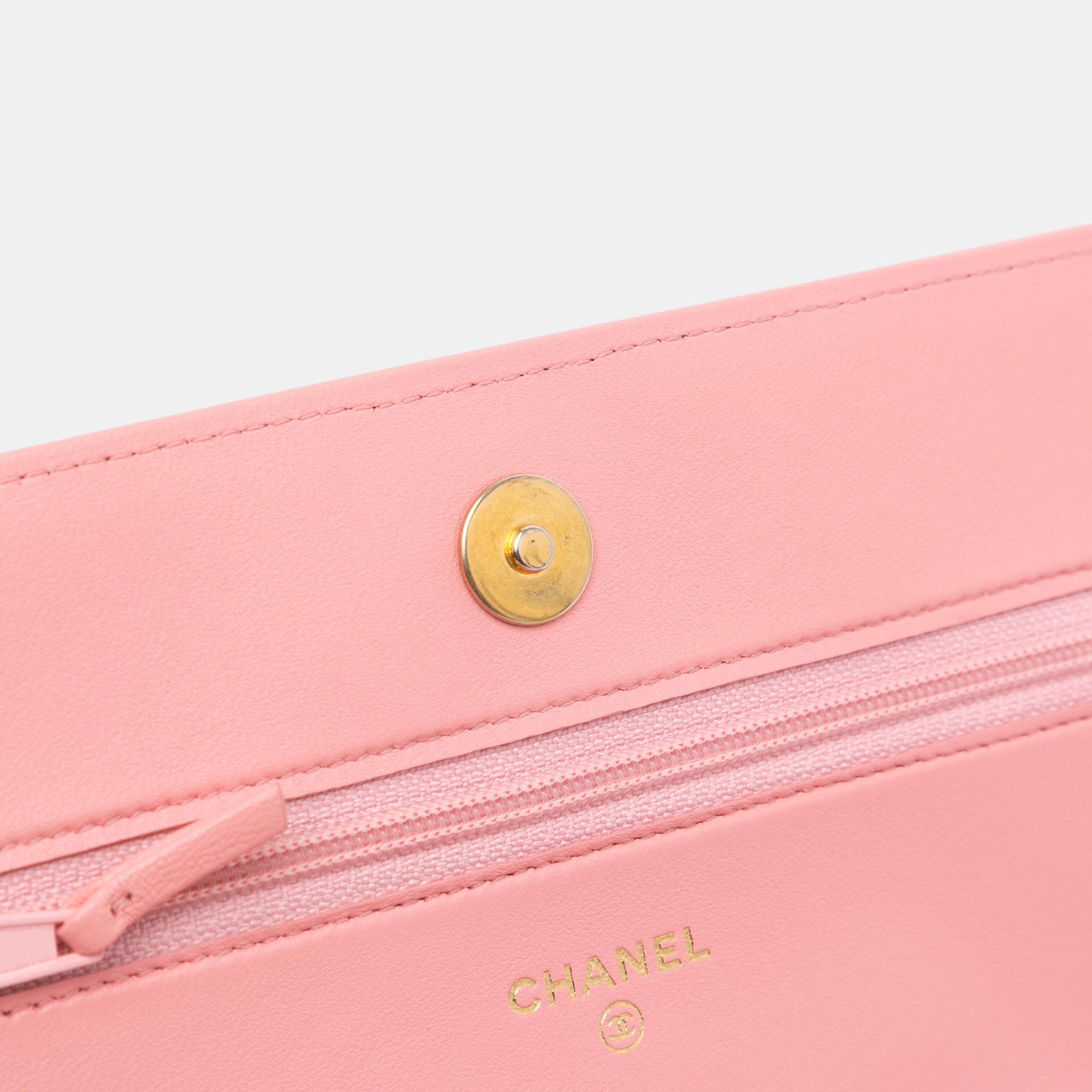 Chanel Pink Lambskin Boy Wallet On Chain 