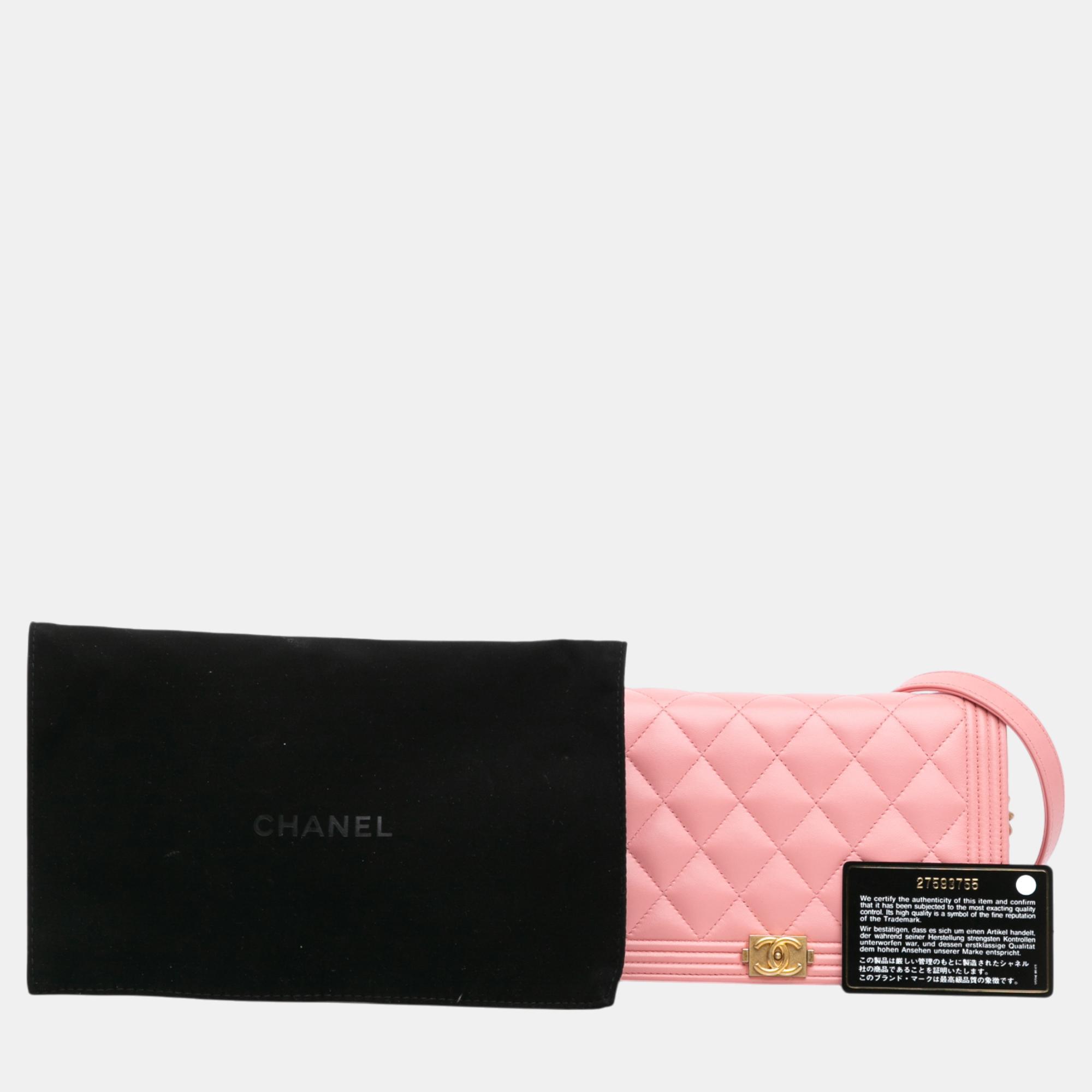 Chanel Pink Lambskin Boy Wallet On Chain 