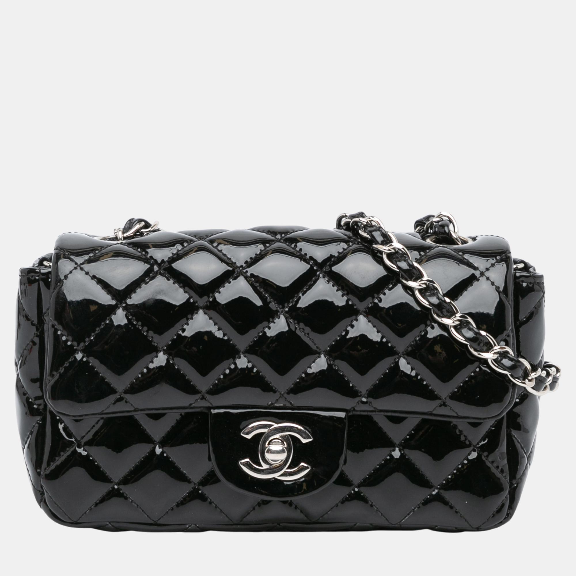 

Chanel Black Mini Rectangular Classic Patent Single Flap