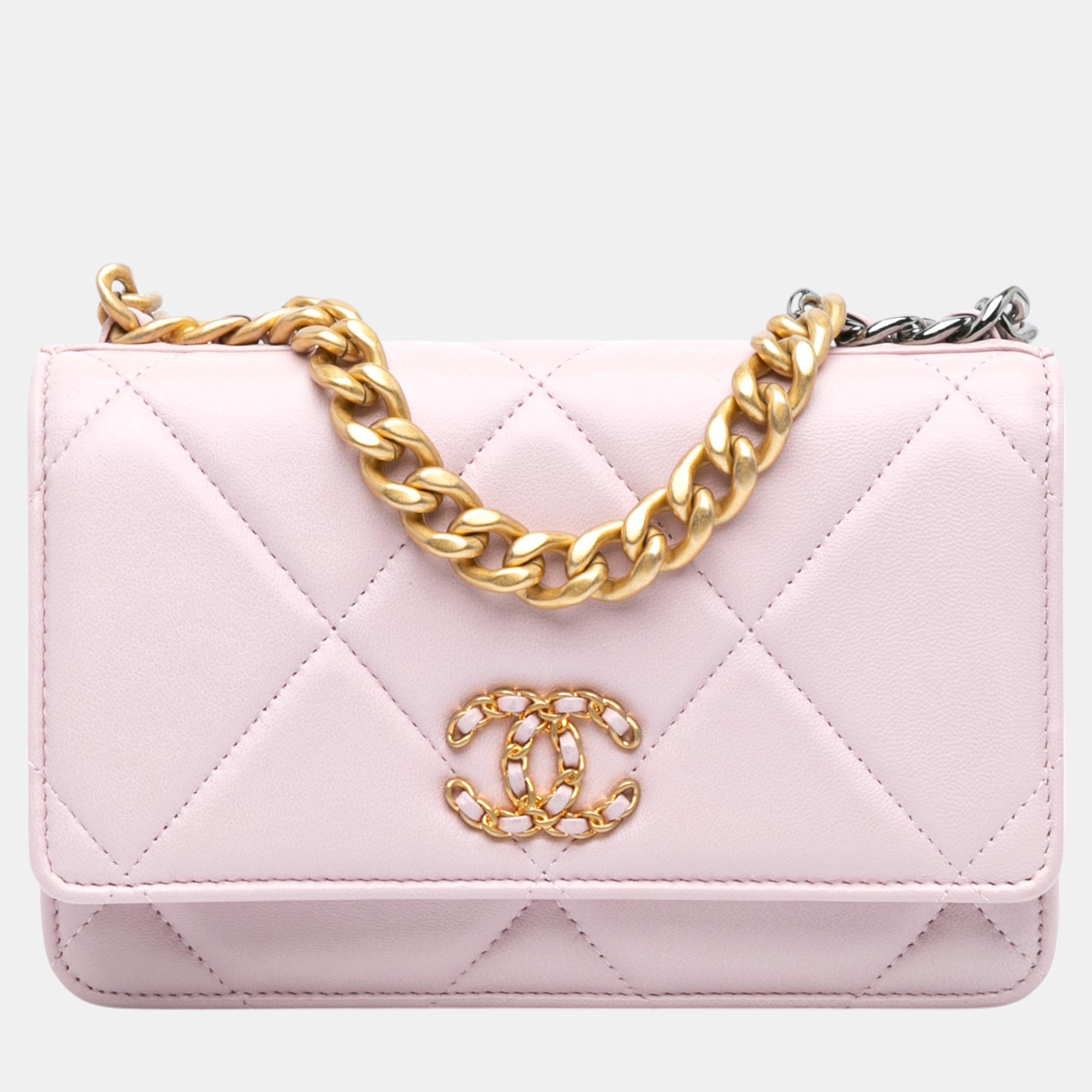 

Chanel Pink Quilted Lambskin 19 Wallet on Chain