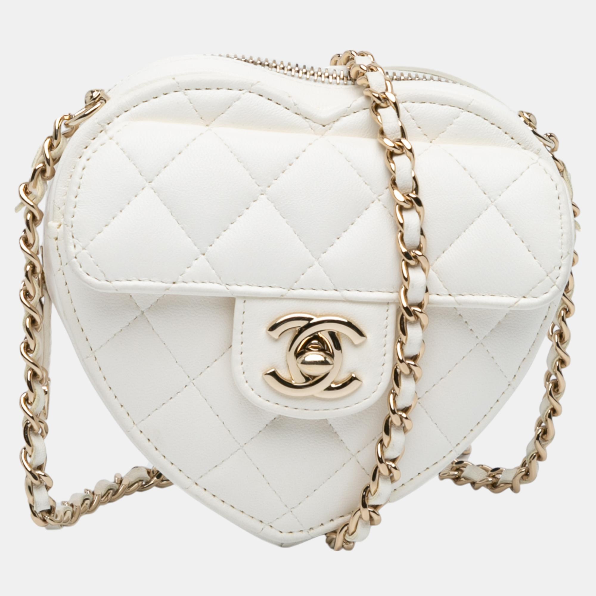 

Chanel White Mini Lambskin CC in Love Heart Crossbody Bag