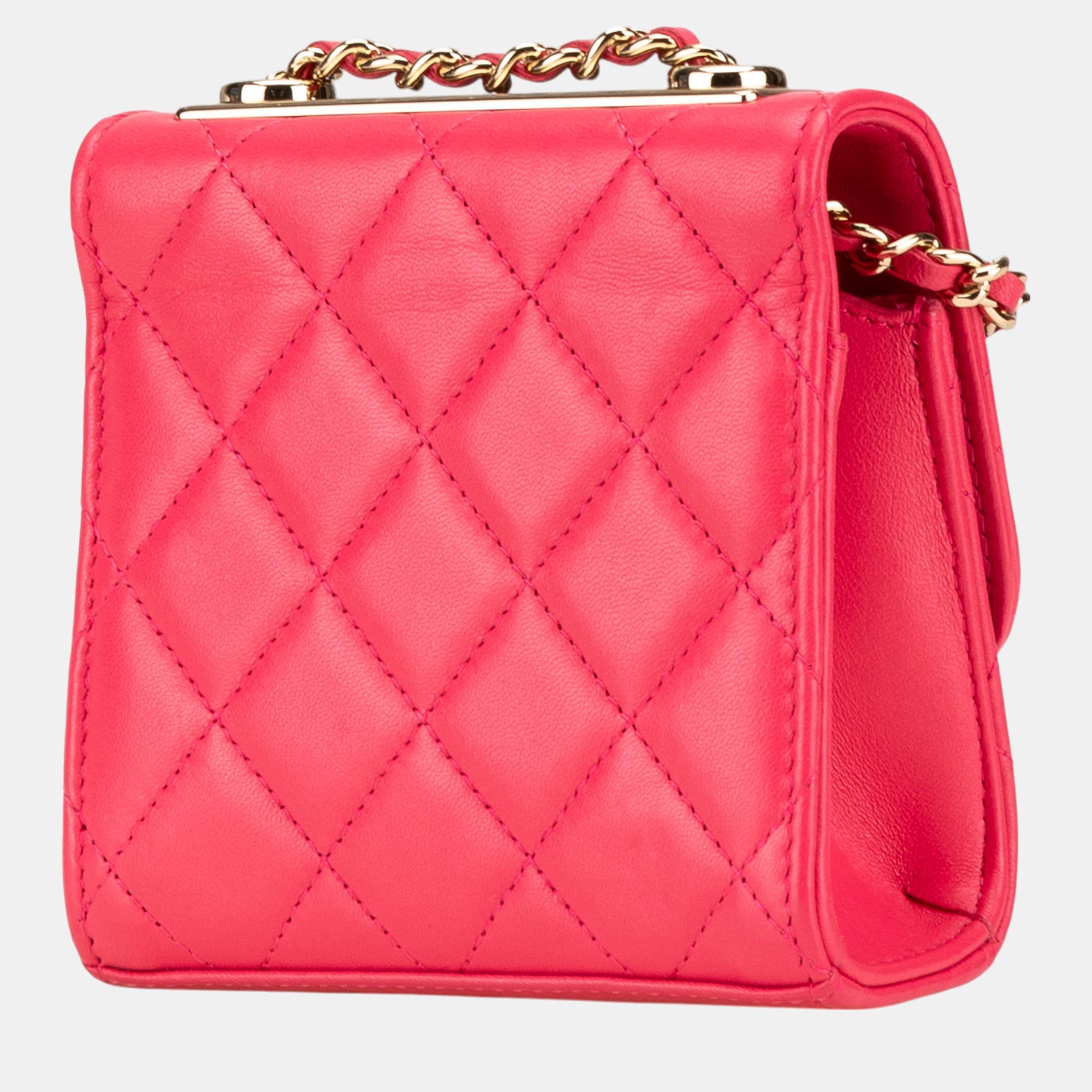 Chanel Pink Mini Lambskin Trendy CC Clutch With Chain 