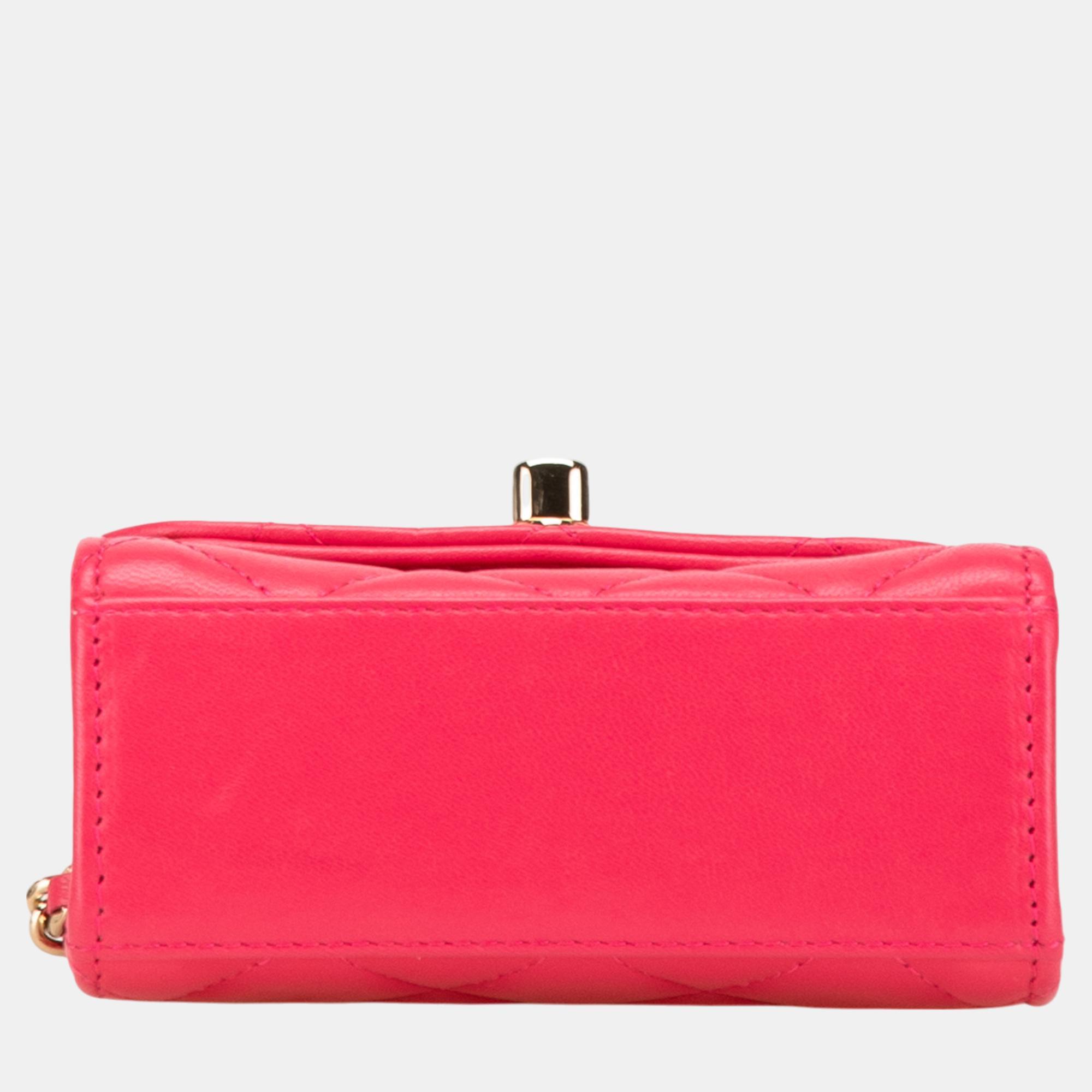 Chanel Pink Mini Lambskin Trendy CC Clutch With Chain 