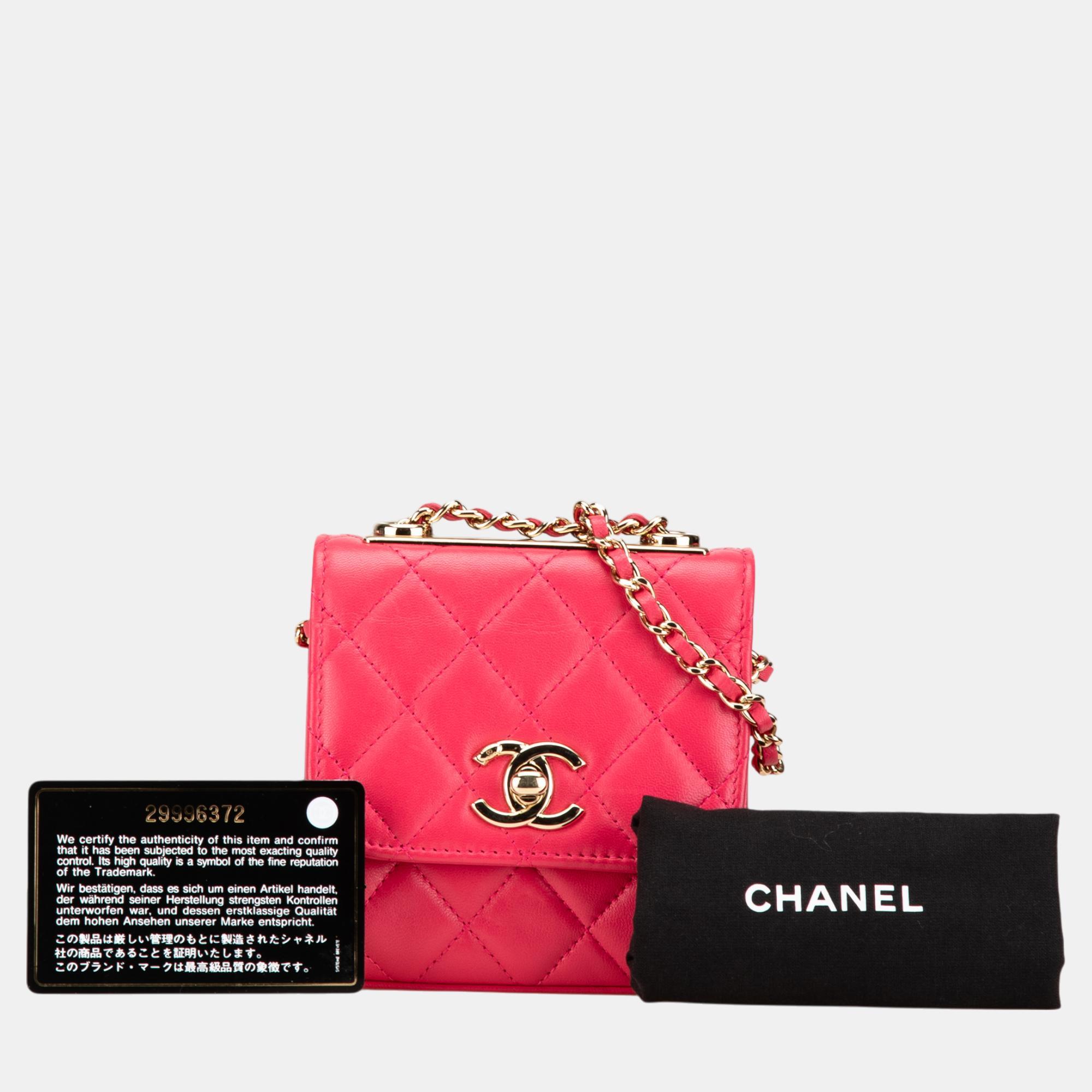 Chanel Pink Mini Lambskin Trendy CC Clutch With Chain 