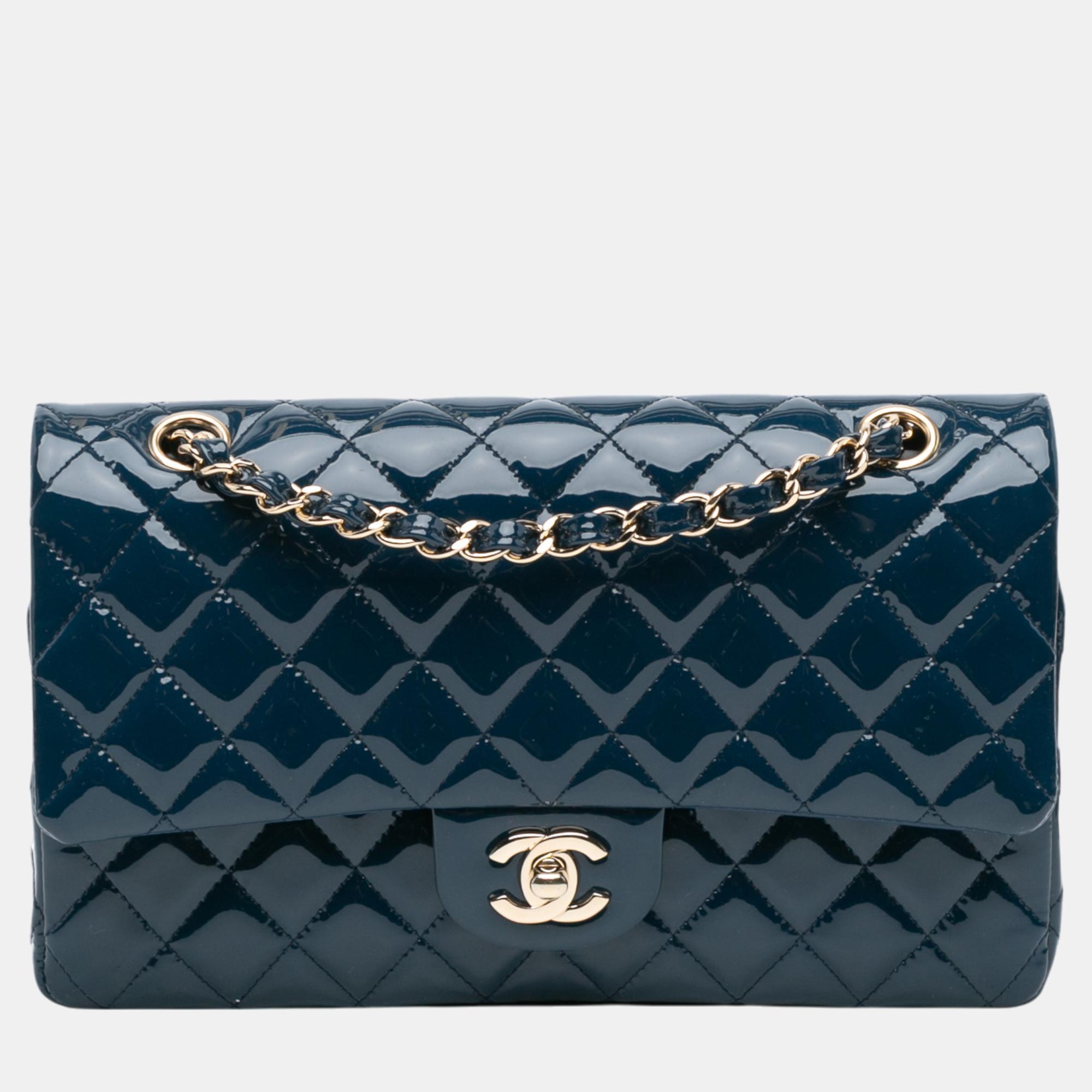 

Chanel Blue Patent Medium Classic Double Flap Bag