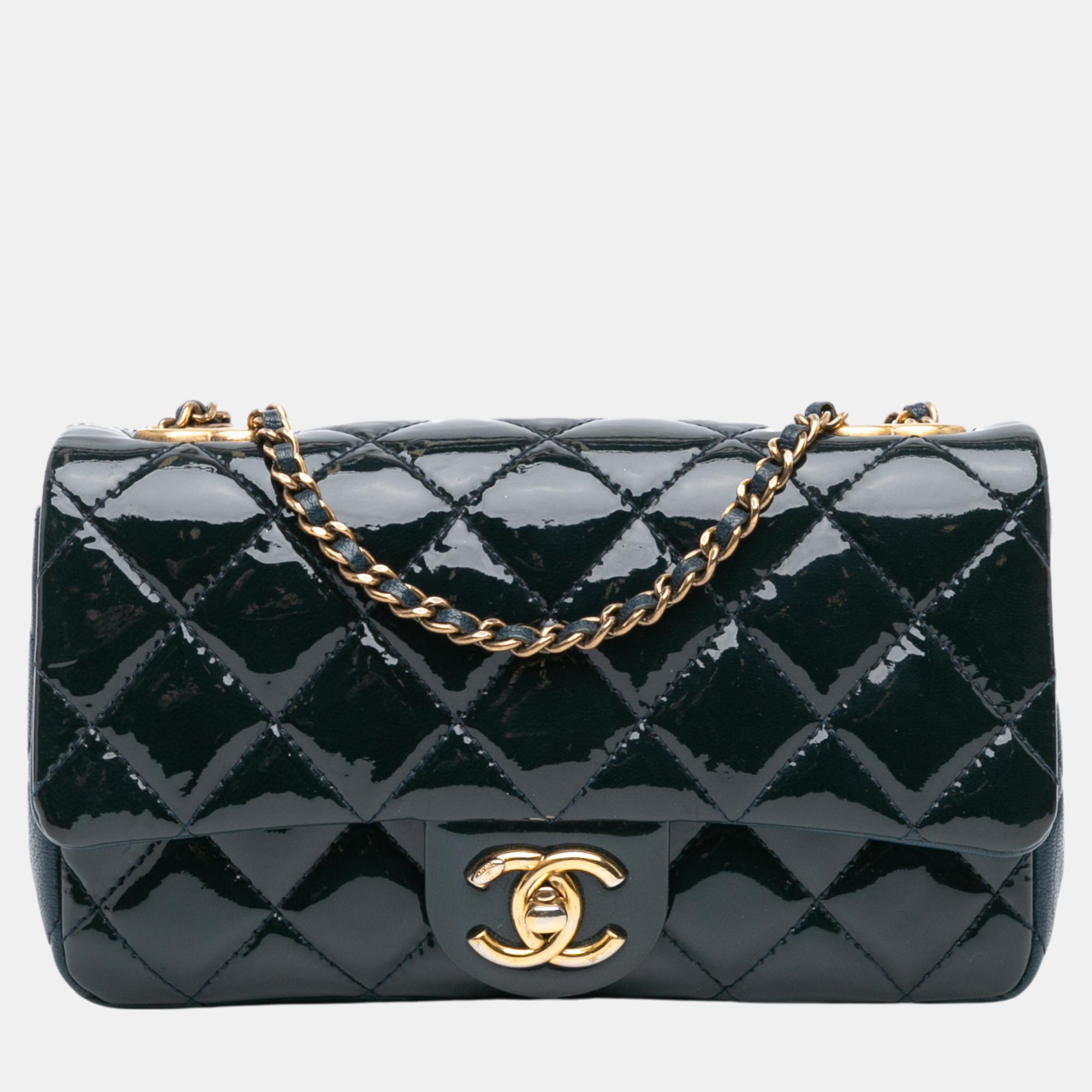 

Chanel Navy Blue Paris-Salzburg Small Patent and Goatskin CC Eyelet Flap