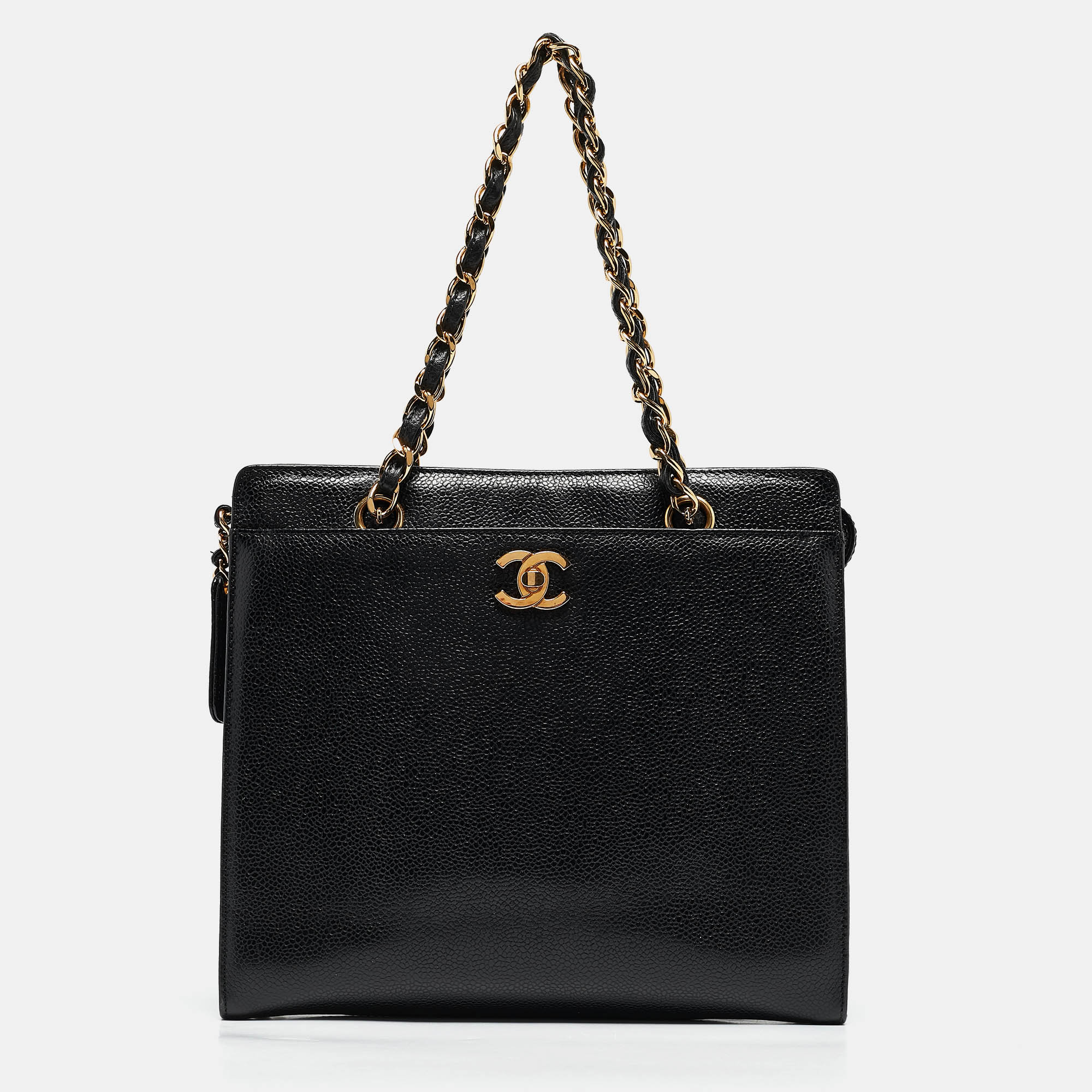 

Chanel Black Caviar Leather CC Chain Tote