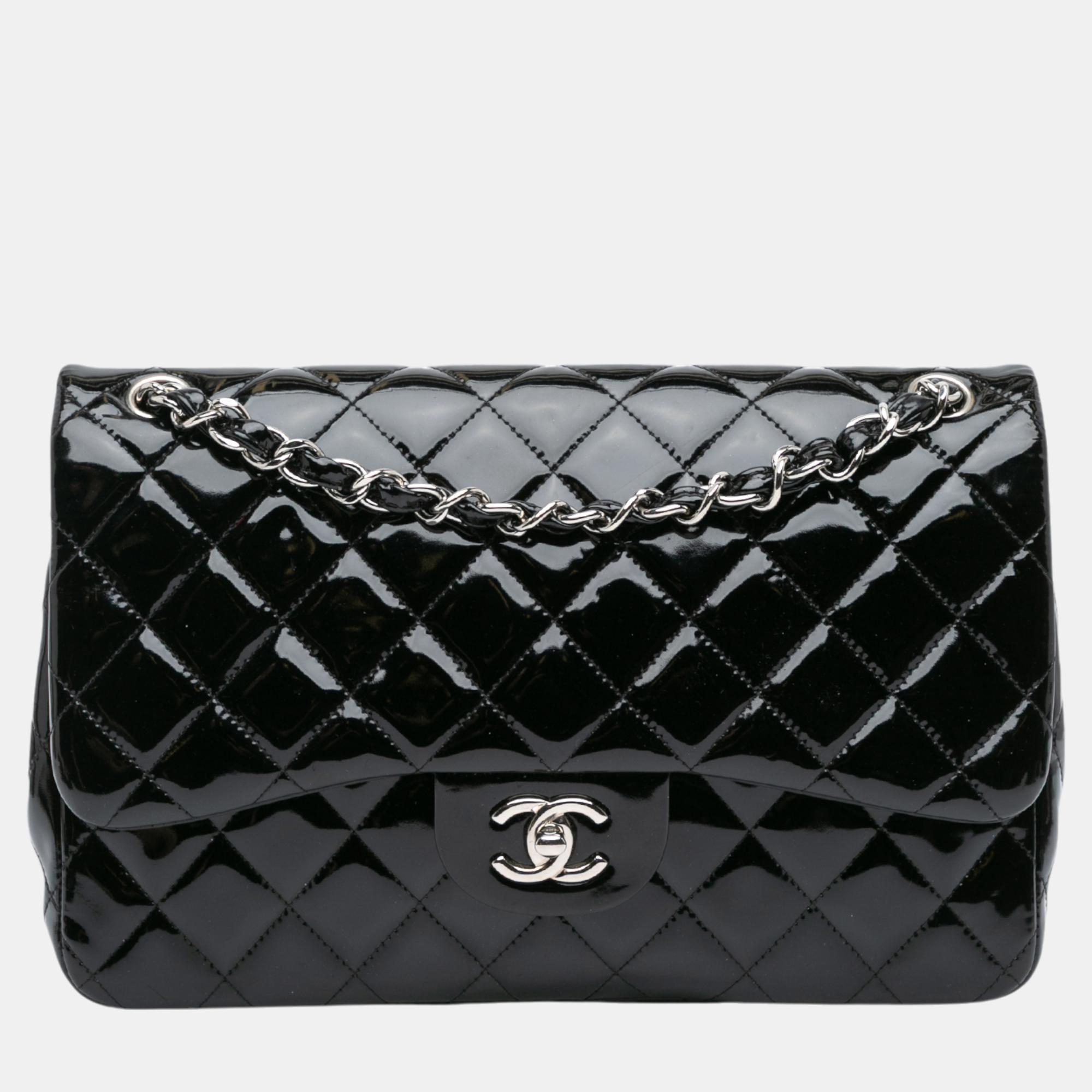 

Chanel Black Jumbo Classic Patent Double Flap