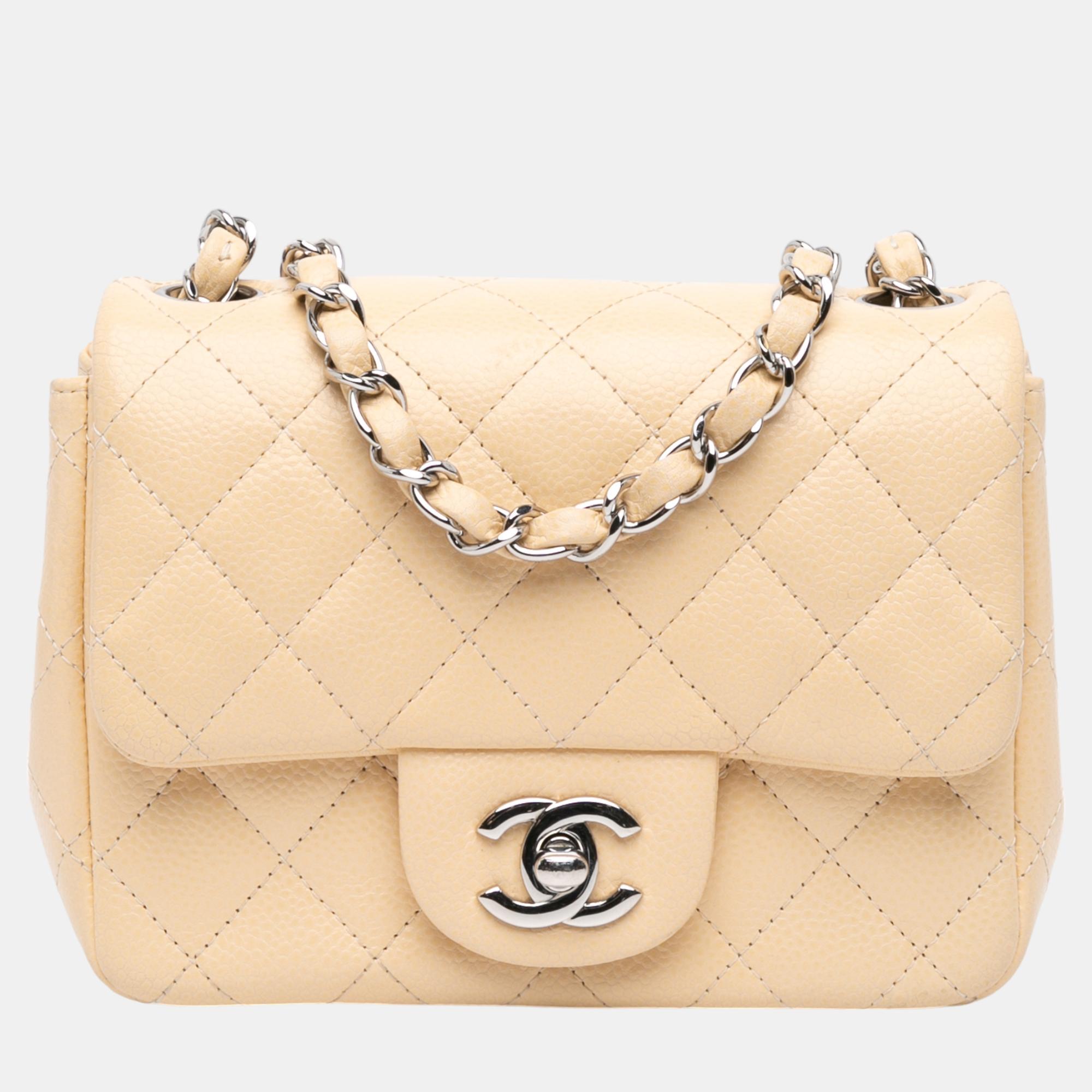 

Chanel Beige Mini Square Classic Caviar Single Flap