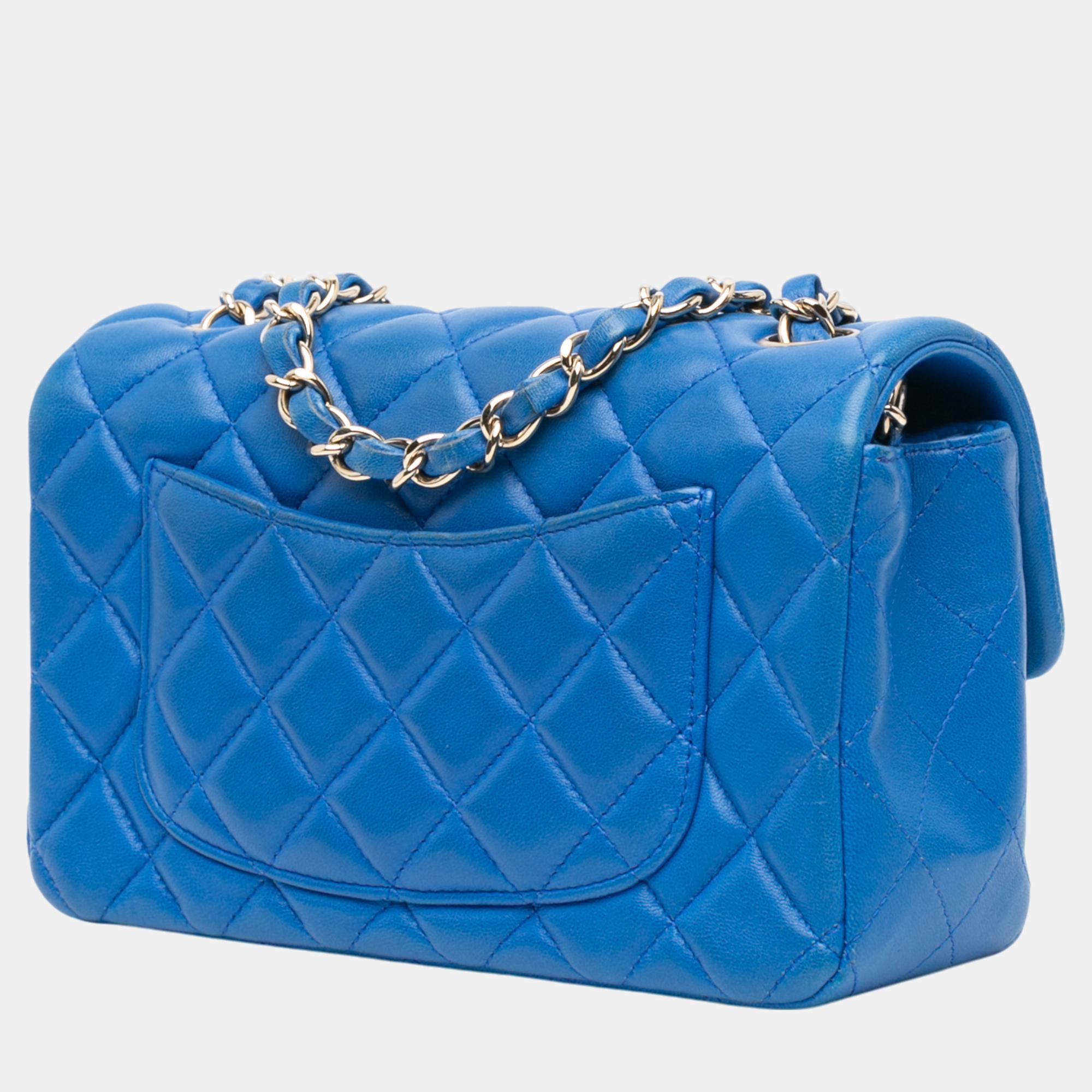 Chanel Blue Mini Rectangular Classic Lambskin Single Flap 