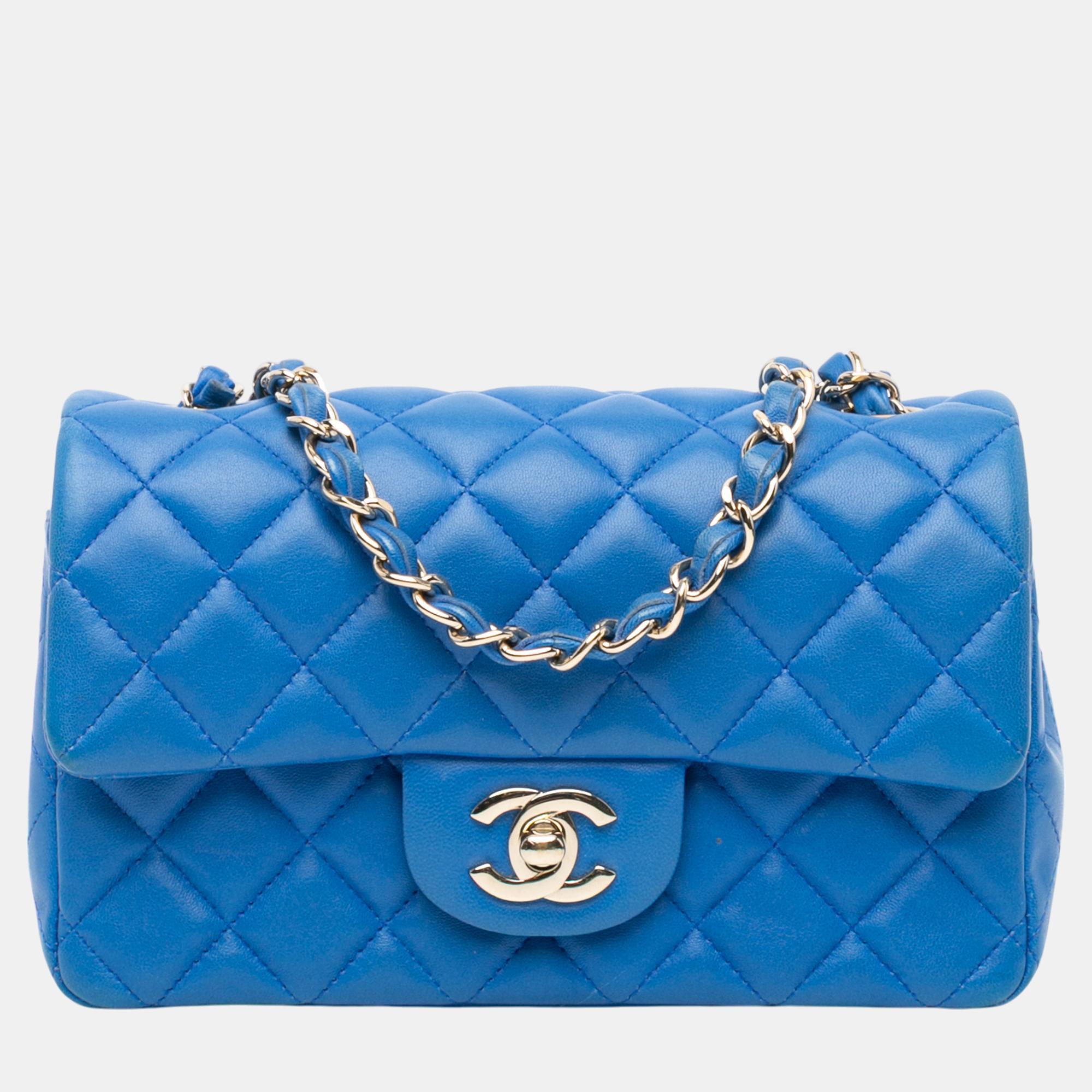 

Chanel Blue Mini Rectangular Classic Lambskin Single Flap