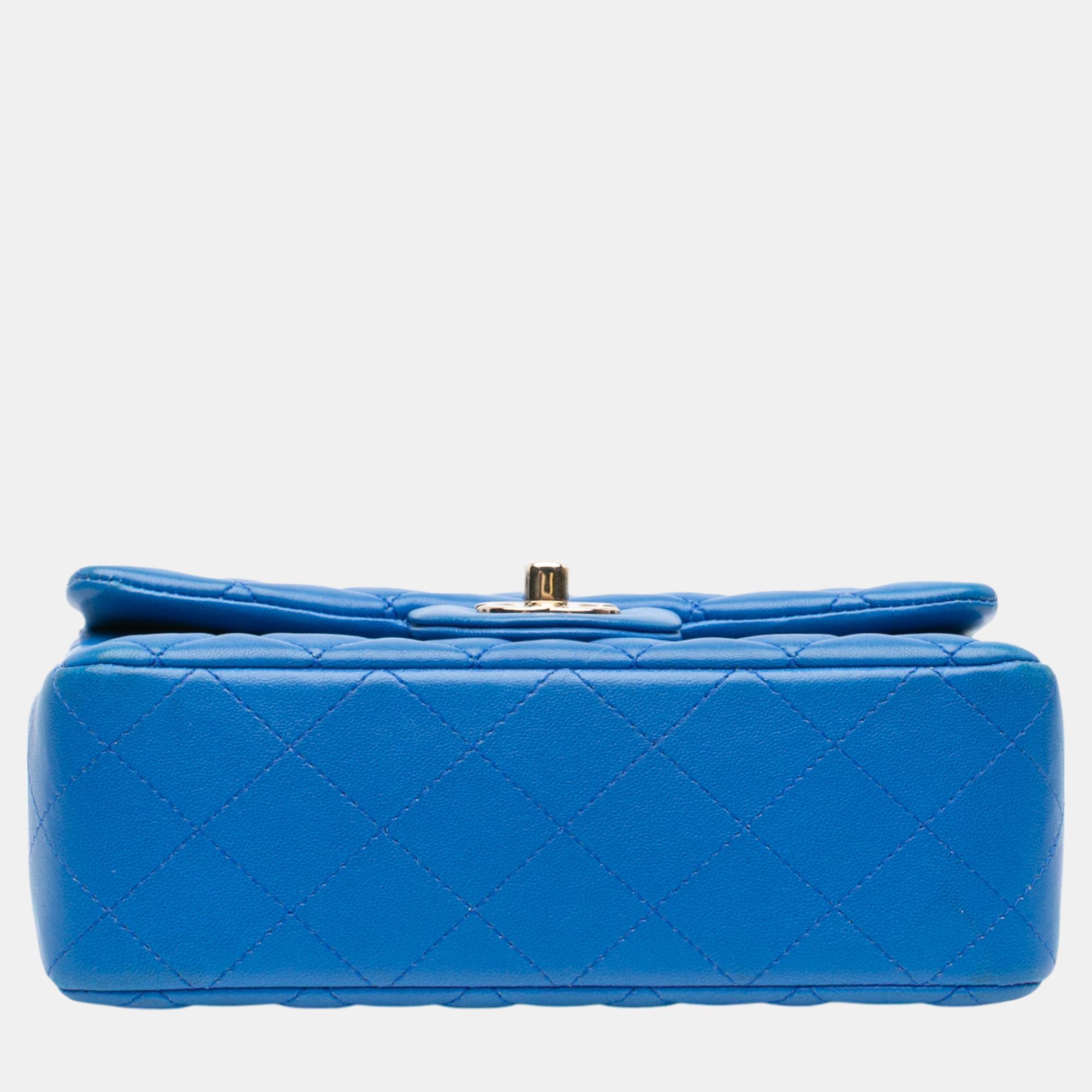 Chanel Blue Mini Rectangular Classic Lambskin Single Flap 