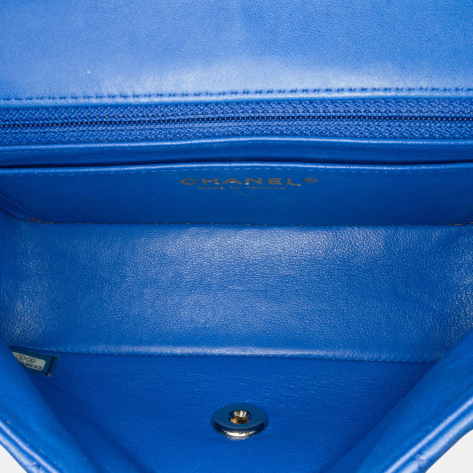 Chanel Blue Mini Rectangular Classic Lambskin Single Flap 