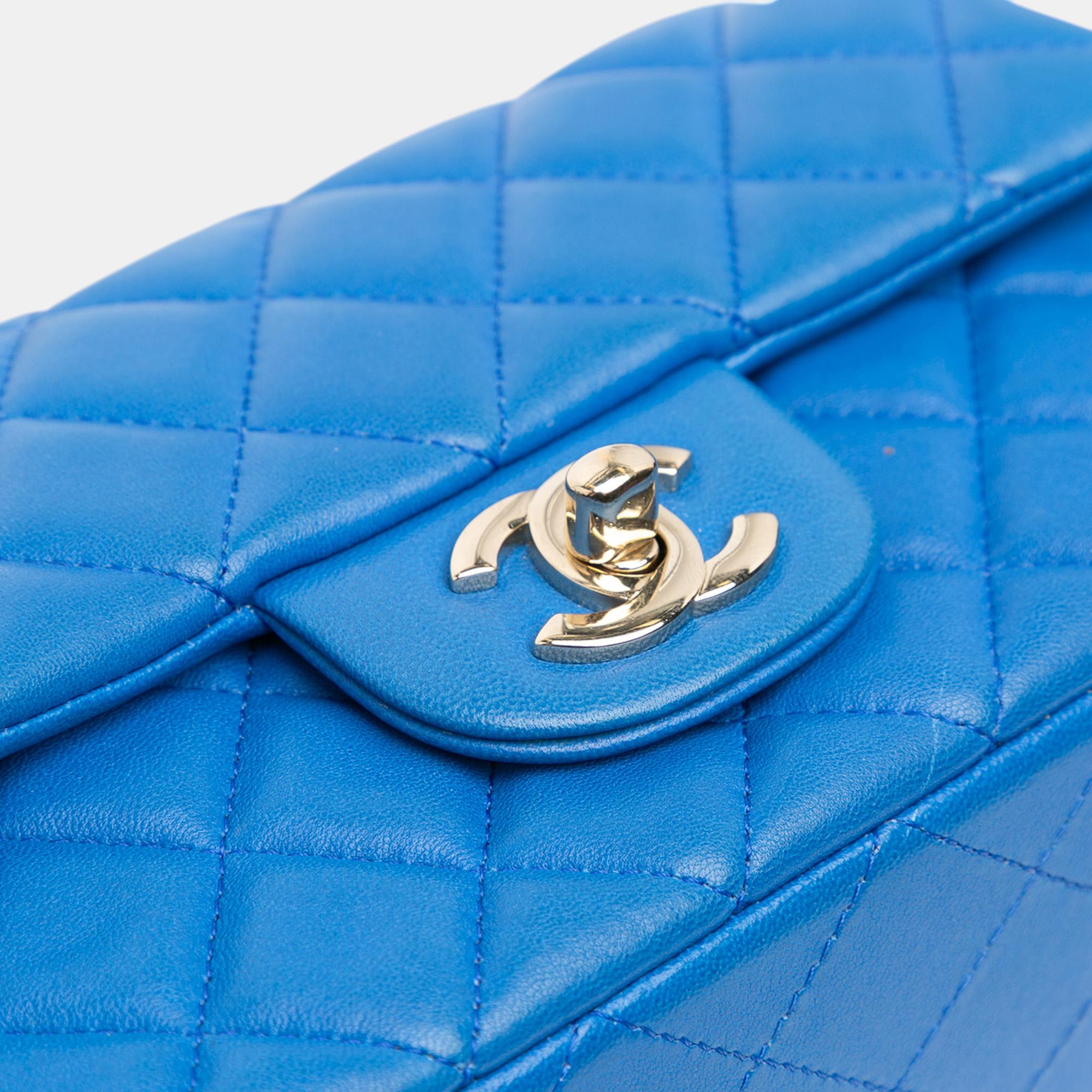 Chanel Blue Mini Rectangular Classic Lambskin Single Flap 