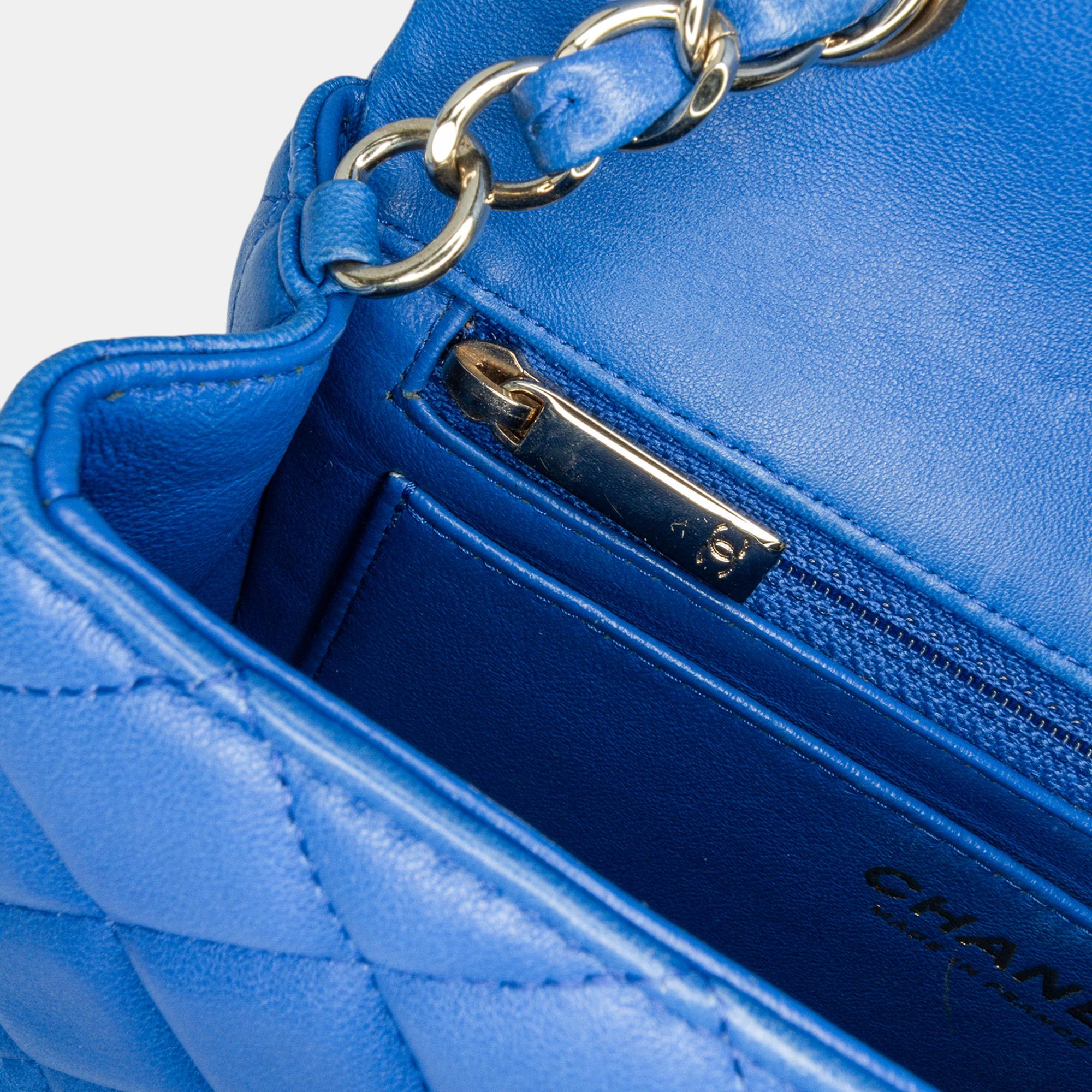 Chanel Blue Mini Rectangular Classic Lambskin Single Flap 