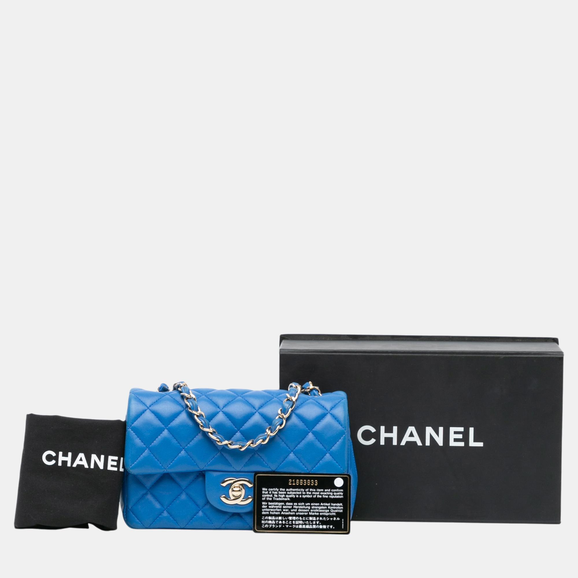 Chanel Blue Mini Rectangular Classic Lambskin Single Flap 