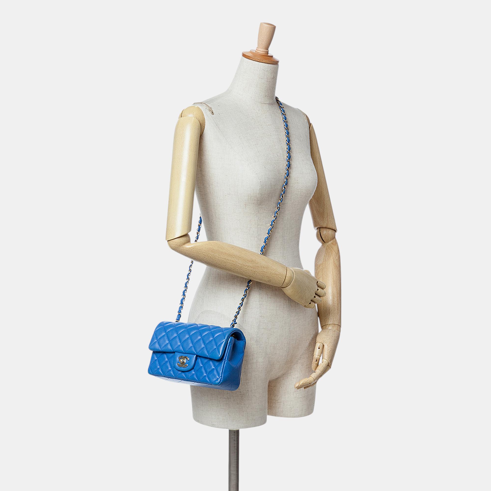 Chanel Blue Mini Rectangular Classic Lambskin Single Flap 