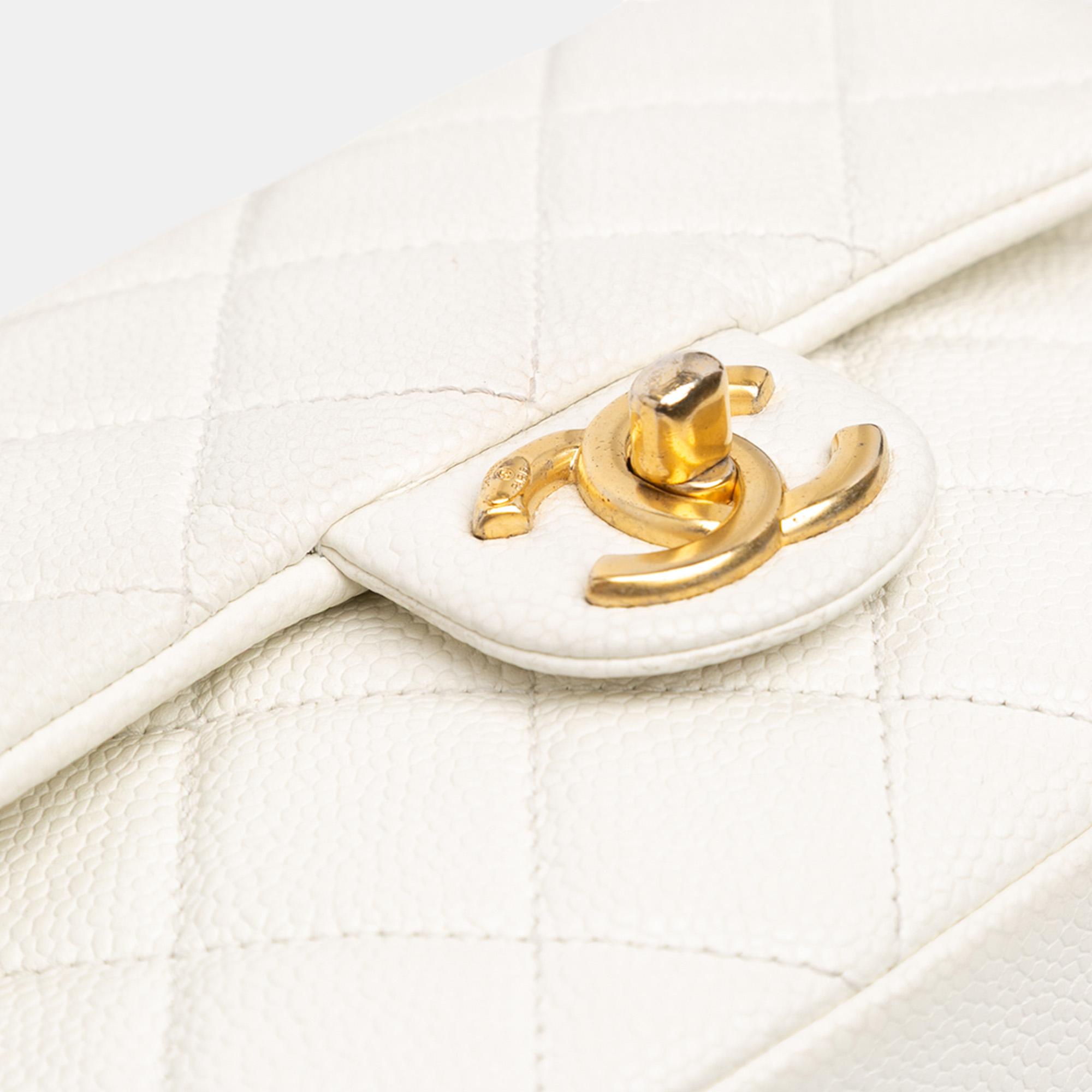 Chanel White Small Quilted Caviar Twist Your Buttons Flap 