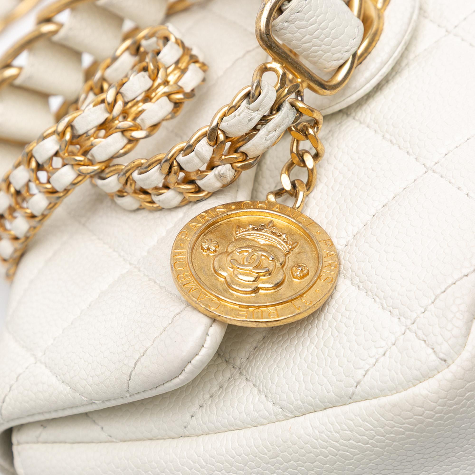 Chanel White Small Quilted Caviar Twist Your Buttons Flap 