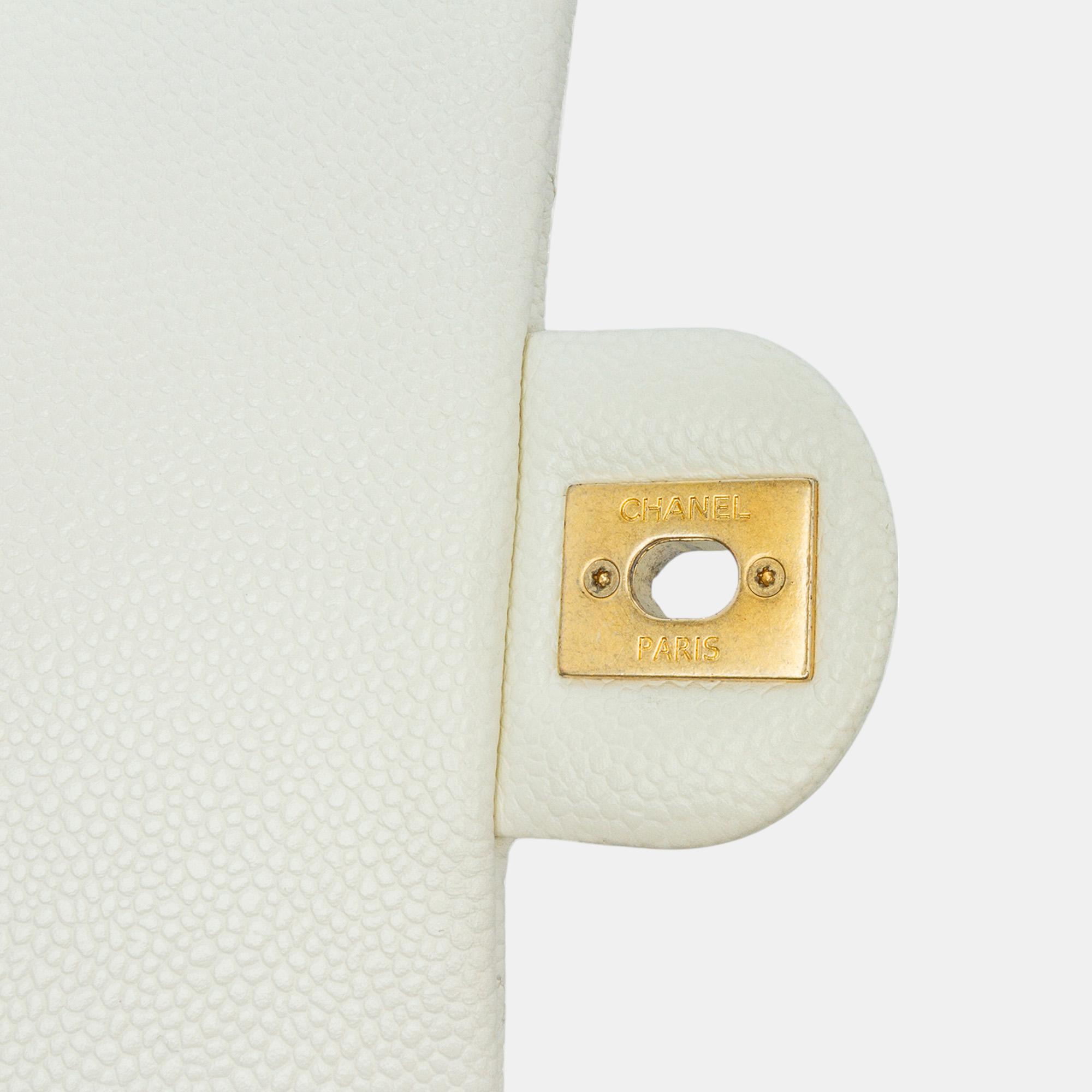 Chanel White Small Quilted Caviar Twist Your Buttons Flap 